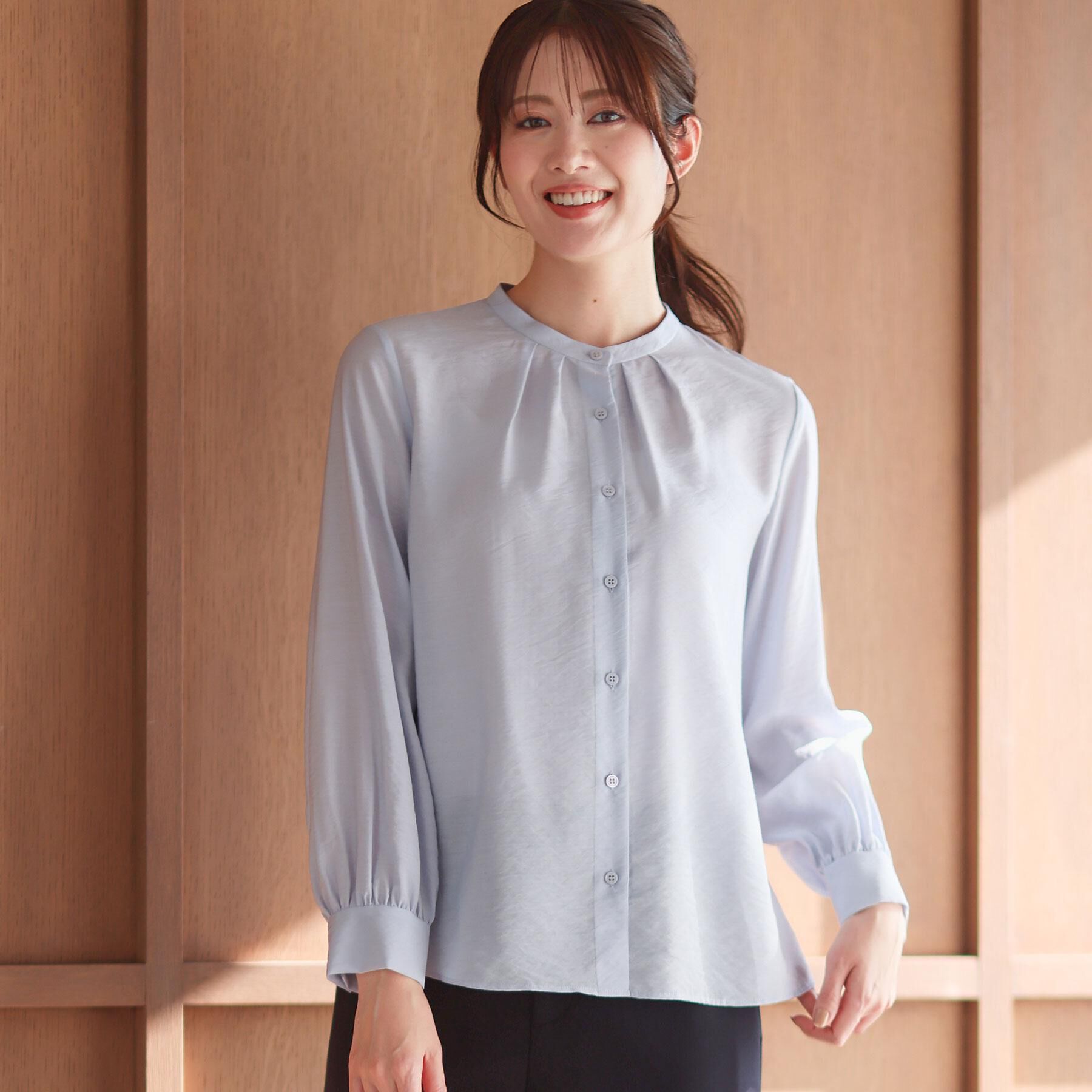 Reflect「【ボウタイ取り外し可】ボウタイ付きバンドカラーブラウス」|シャツ・ブラウス|