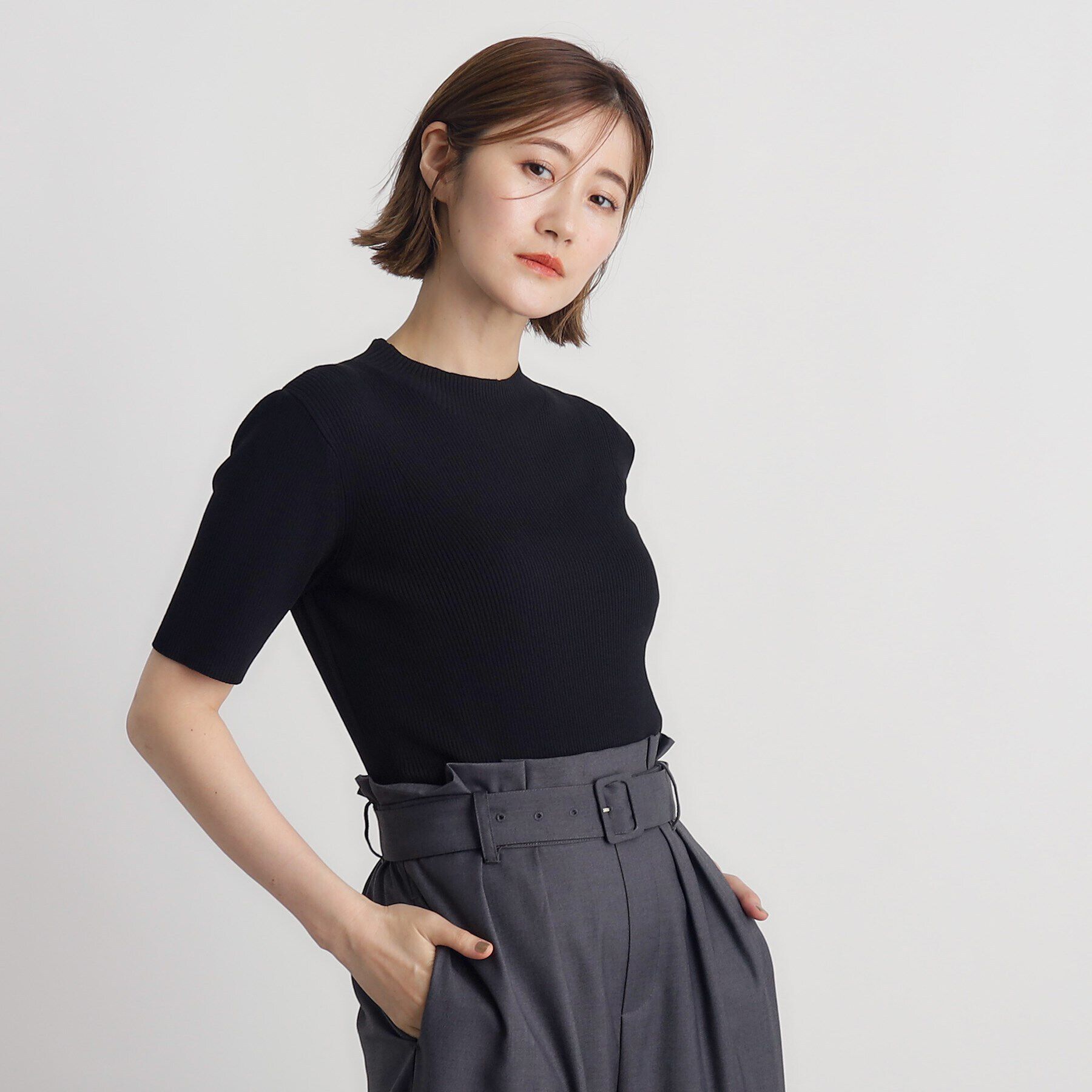 grove「RNドライタッチリブ5分袖プルオーバー」|ニット・セーター|