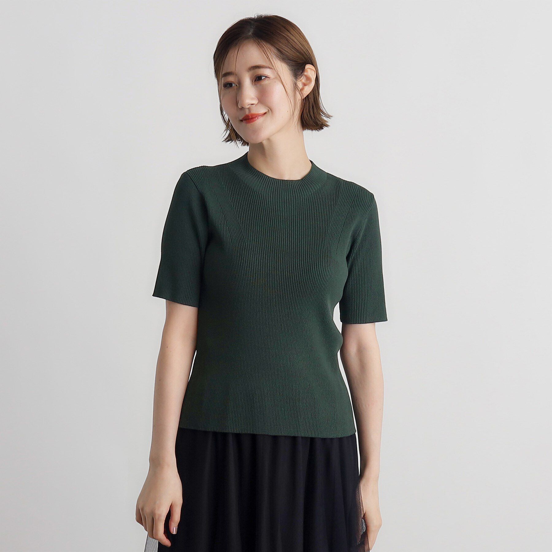 grove「RNドライタッチリブ5分袖プルオーバー」|ニット・セーター|