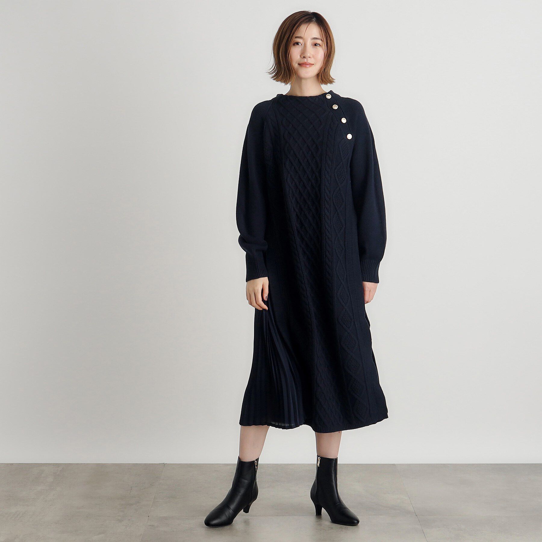 grove「ケーブルサイドプリーツニットワンピース」|ワンピース|