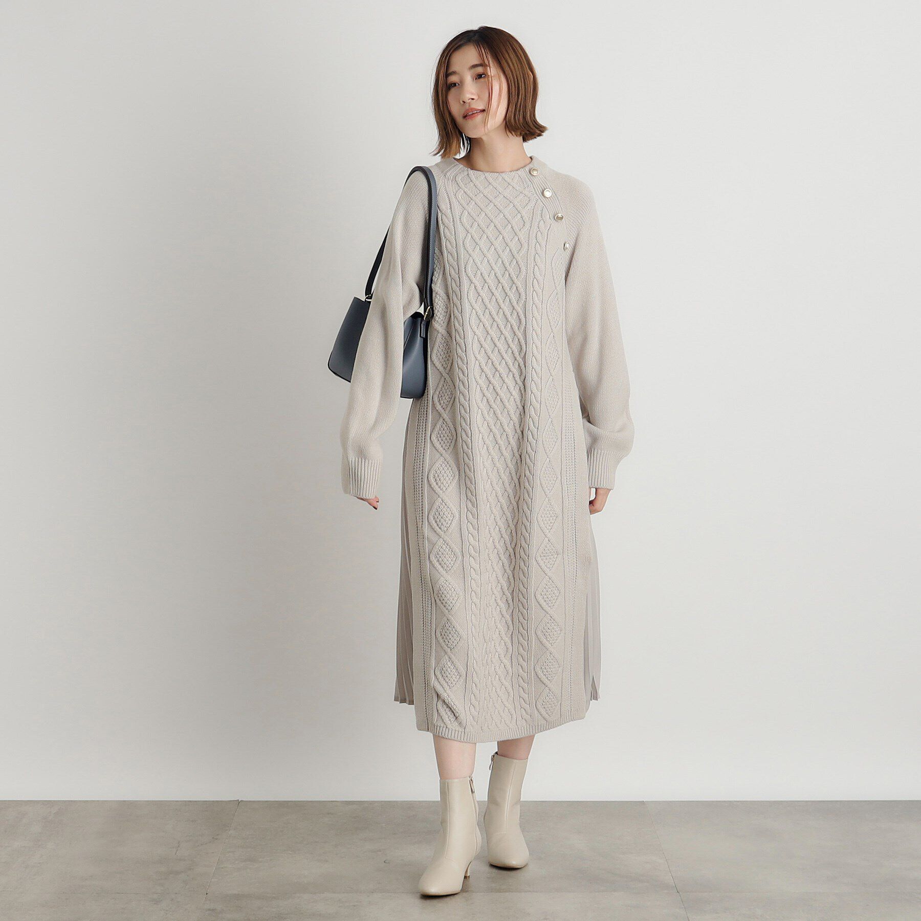 grove「ケーブルサイドプリーツニットワンピース」|ワンピース|