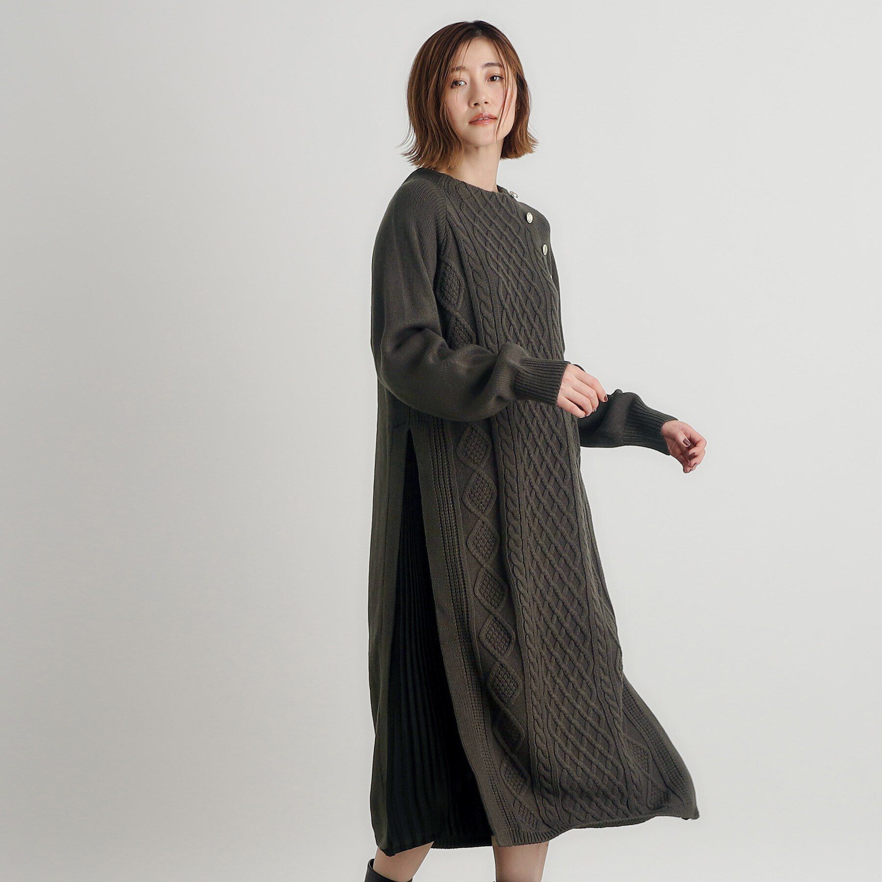 grove「ケーブルサイドプリーツニットワンピース」|ワンピース|