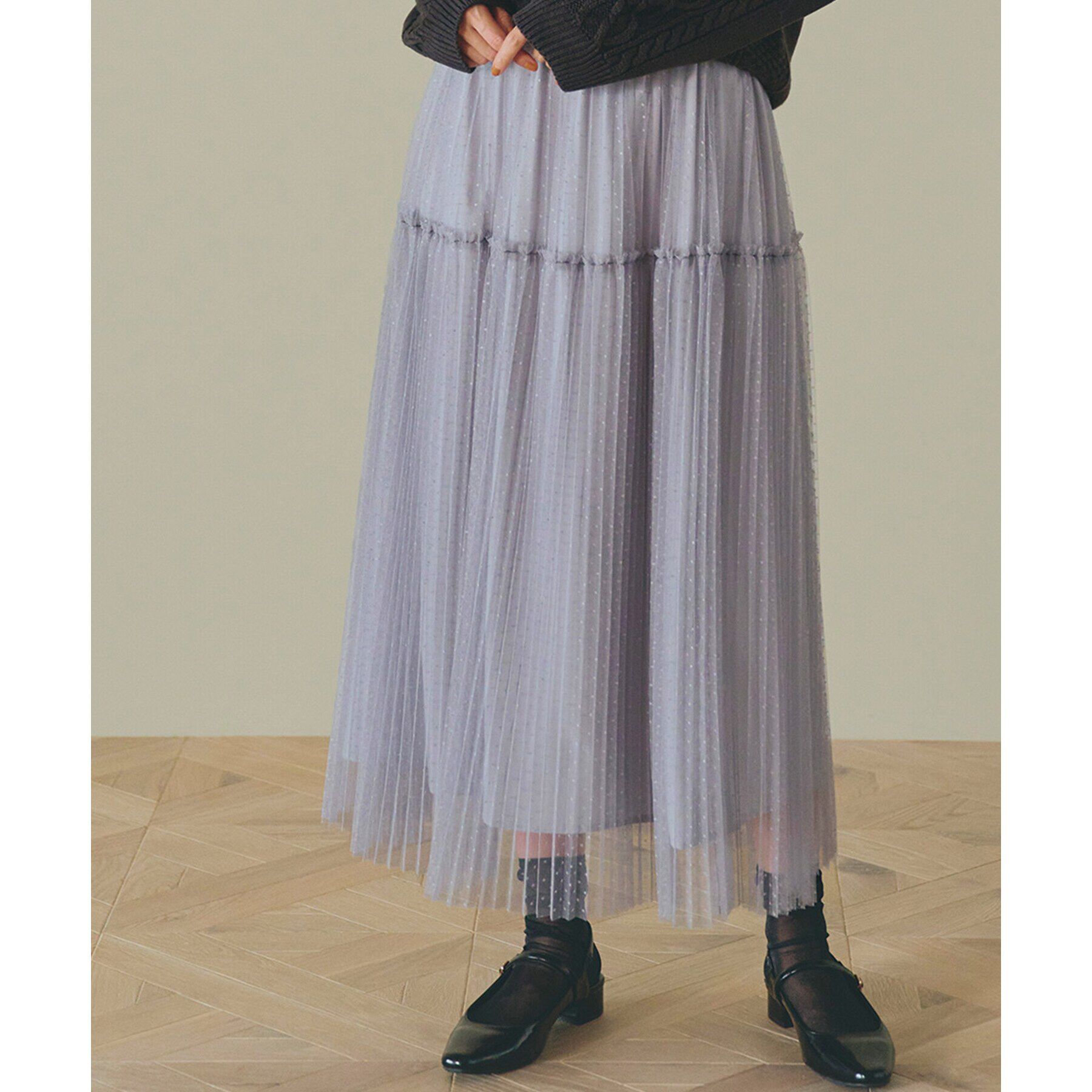 grove「ドットチュールプリーツスカート」|スカート|グレー(012)