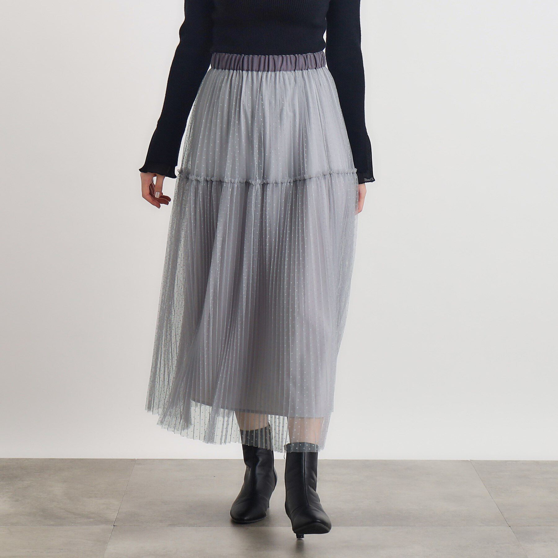 grove「ドットチュールプリーツスカート」|スカート|