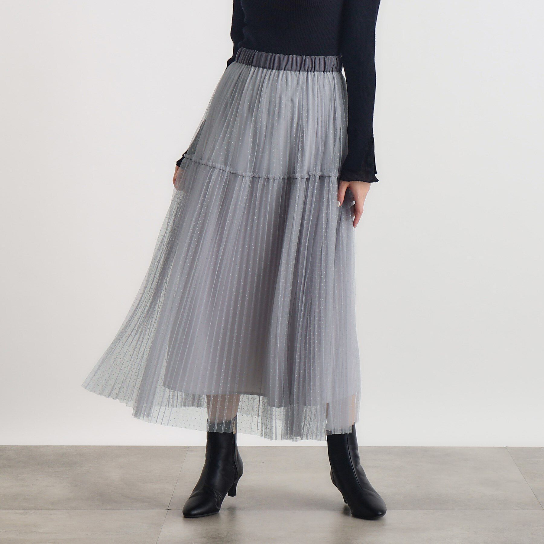 grove「ドットチュールプリーツスカート」|スカート|