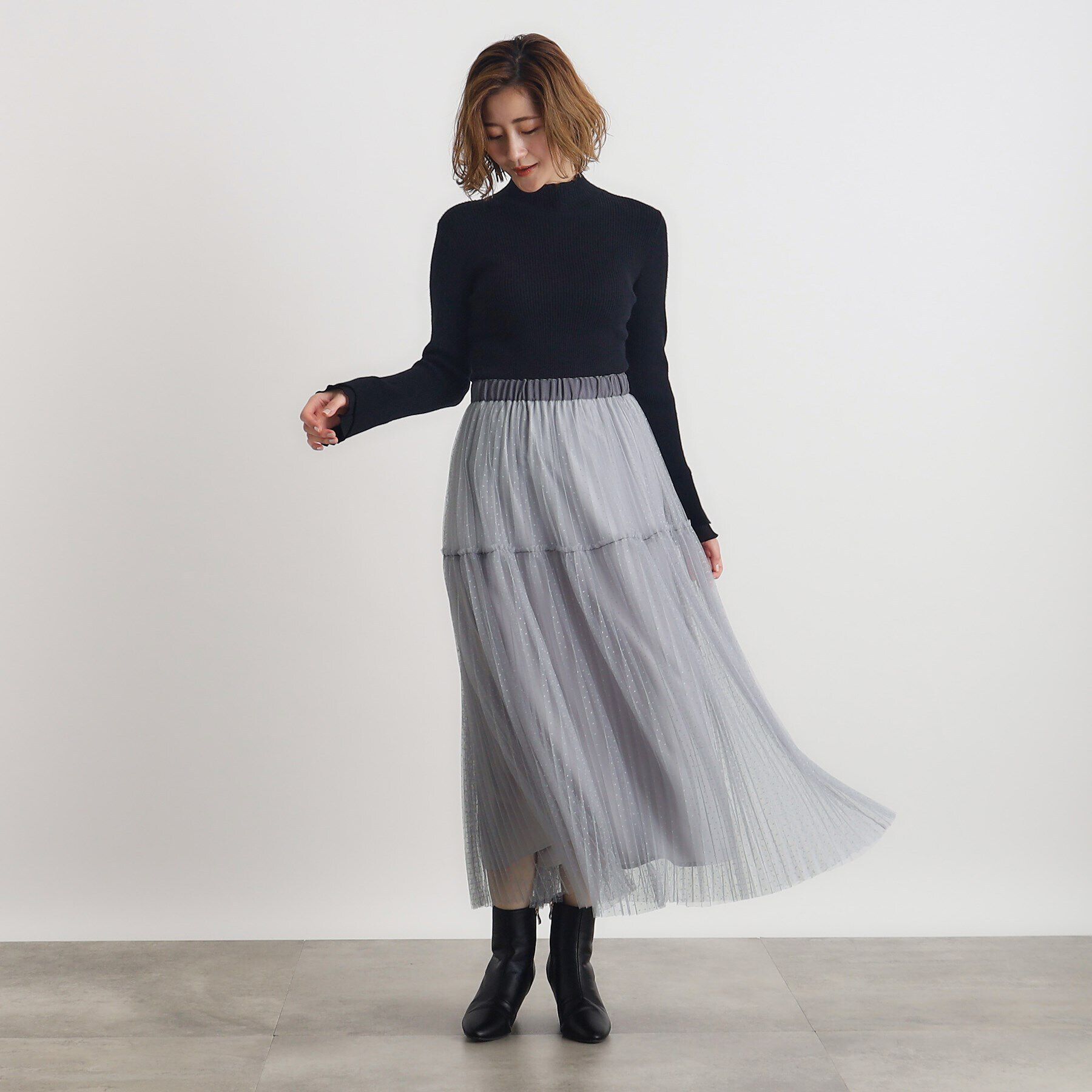 grove「ドットチュールプリーツスカート」|スカート|