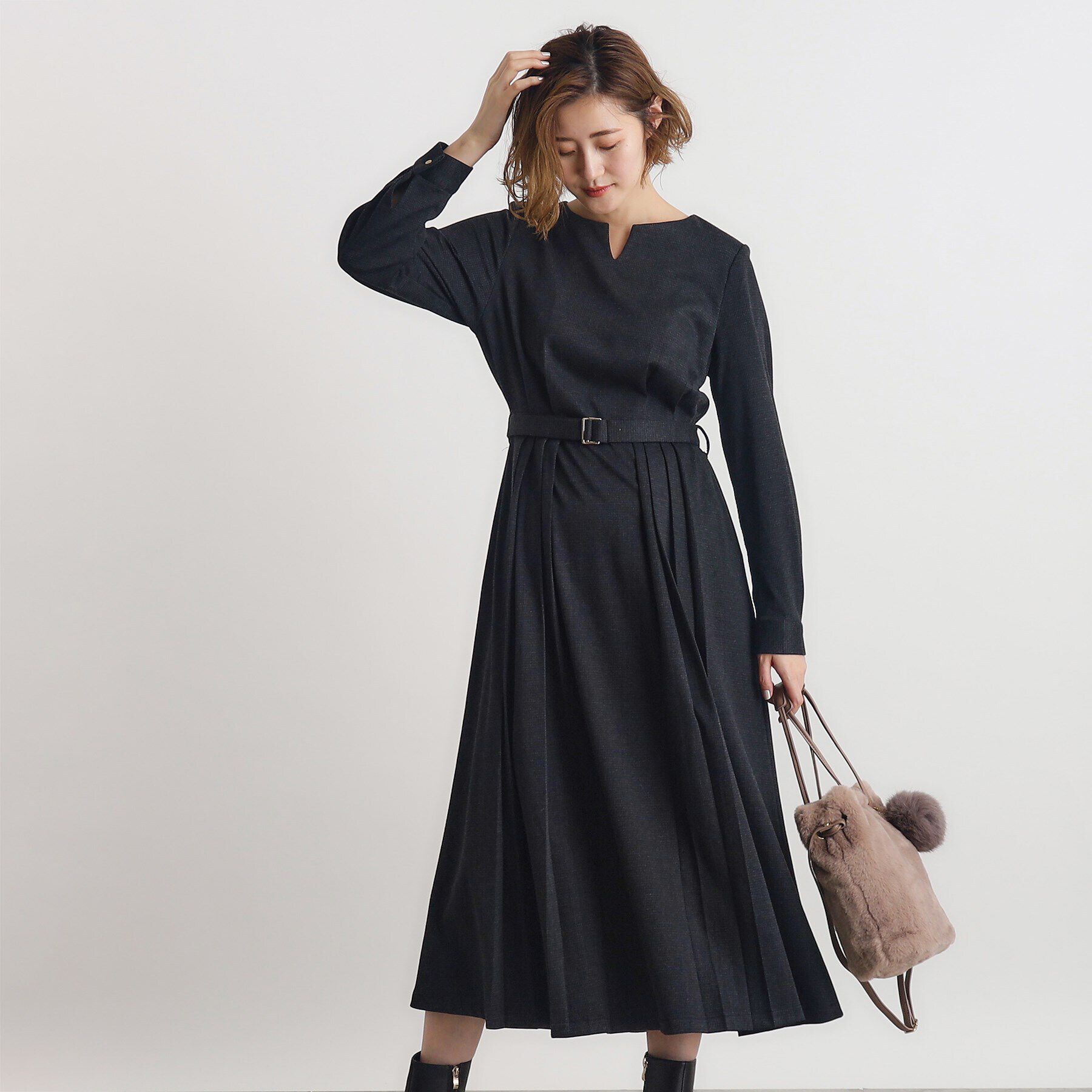 grove「カットジャカードワンピース」|ワンピース|チャコールグレー(2