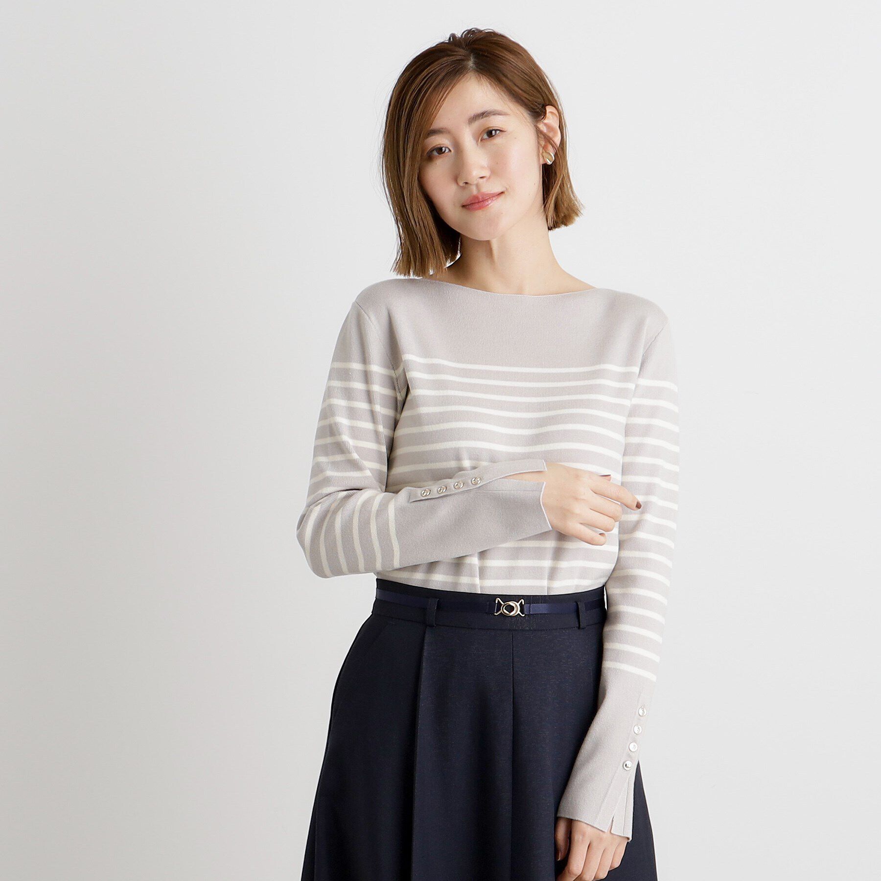 grove「総針袖口金ボタンニットロンT」|ニット・セーター|