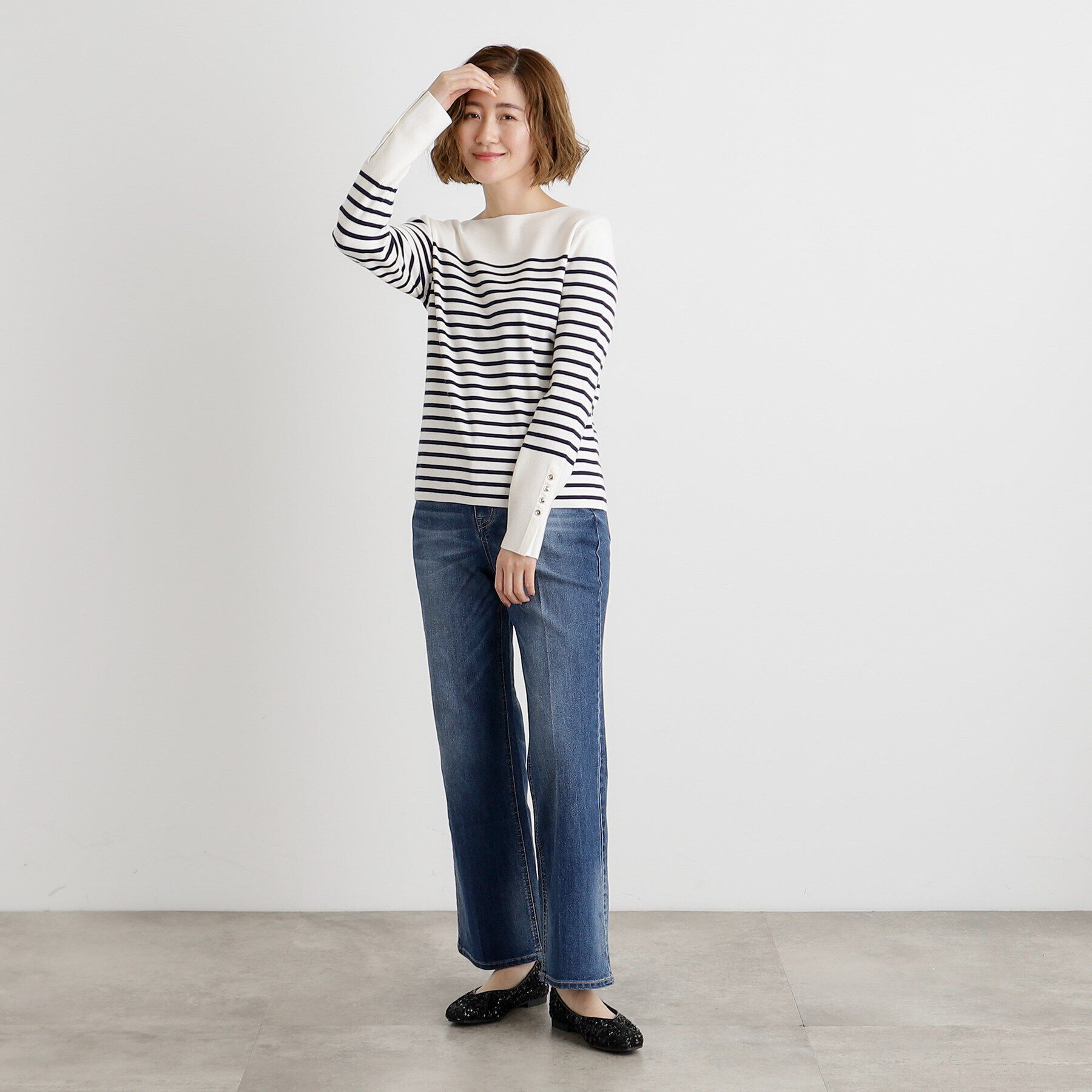 grove「総針袖口金ボタンニットロンT」|ニット・セーター|