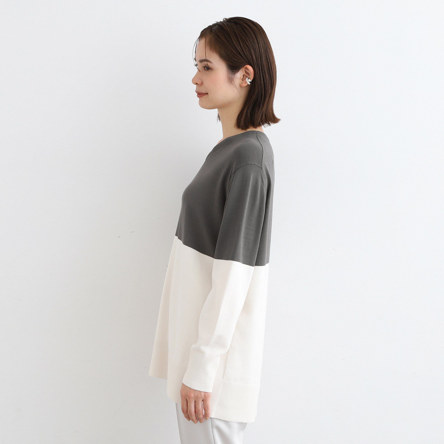 INDIVI「【洗える】Vネックチュニックニット」|ニット・セーター|