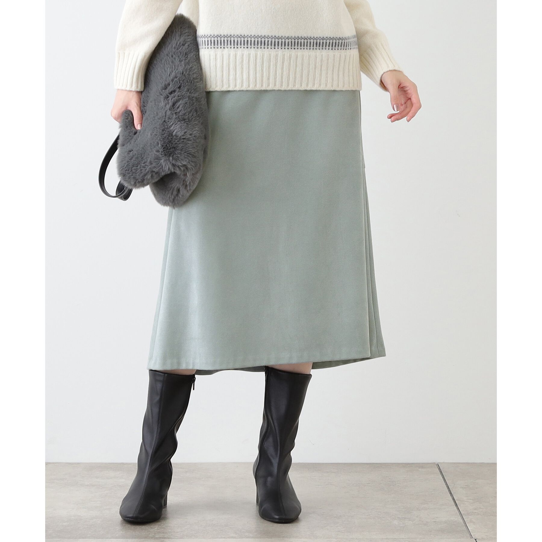 INDIVI「【洗える／UVケア】スエード調フレアスカート」|スカート|ミントグリーン(02