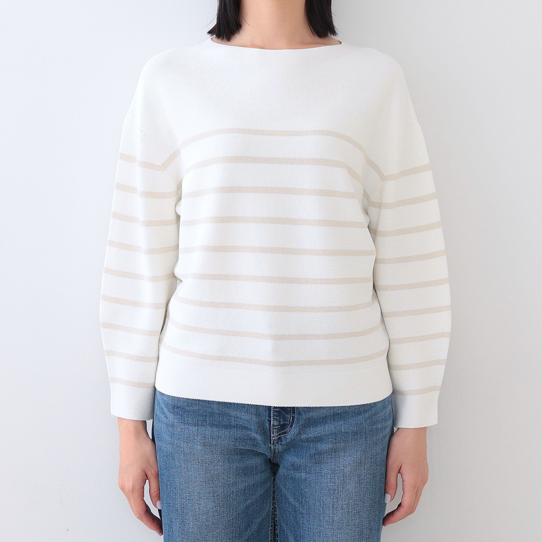 INDIVI「【洗える／無縫製／6色展開】袖フォルム ボートネックニット」|ニット・セーター|