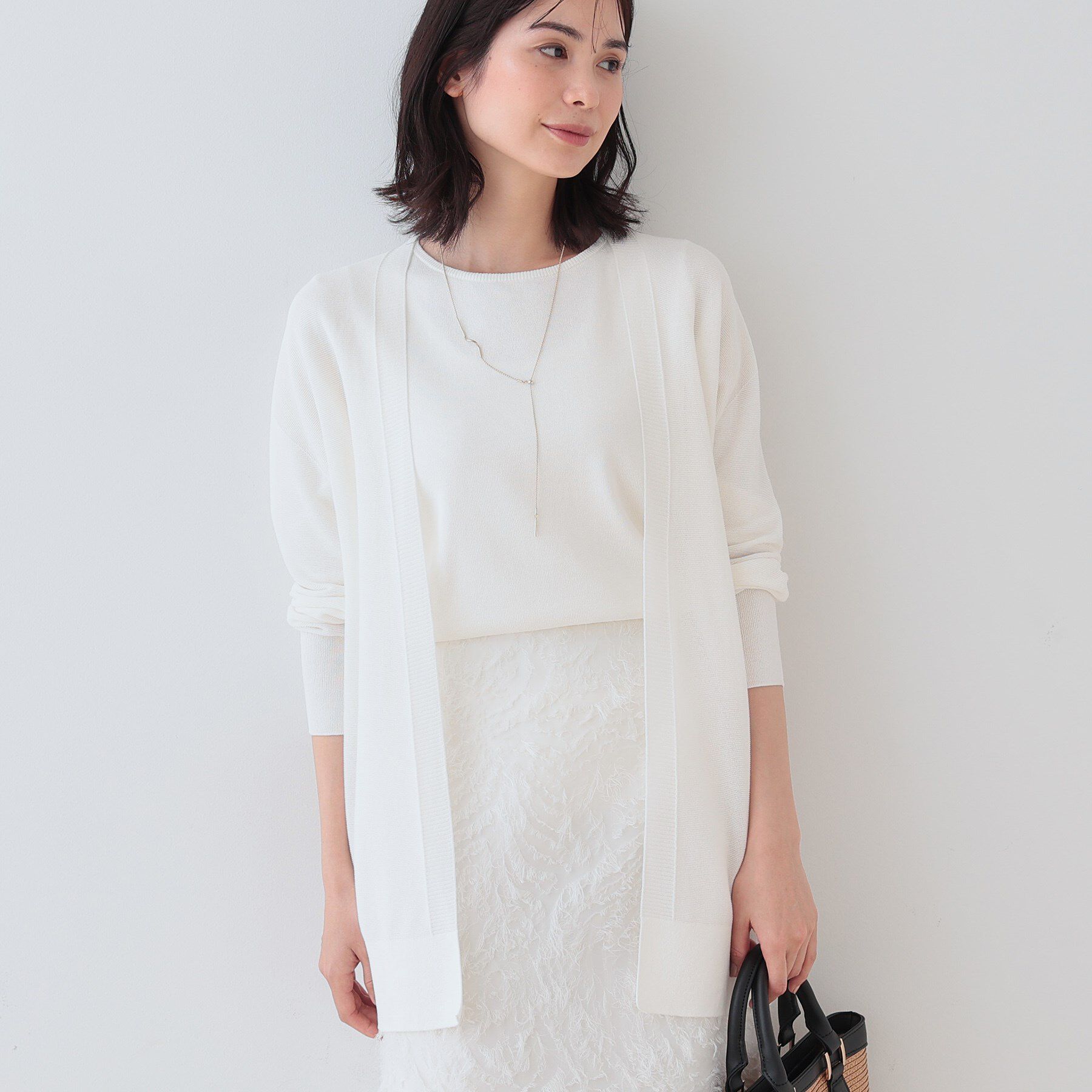 INDIVI「【洗える／和紙混素材】ドライタッチニットカーディガン」|カーディガン|ホワイト(001)