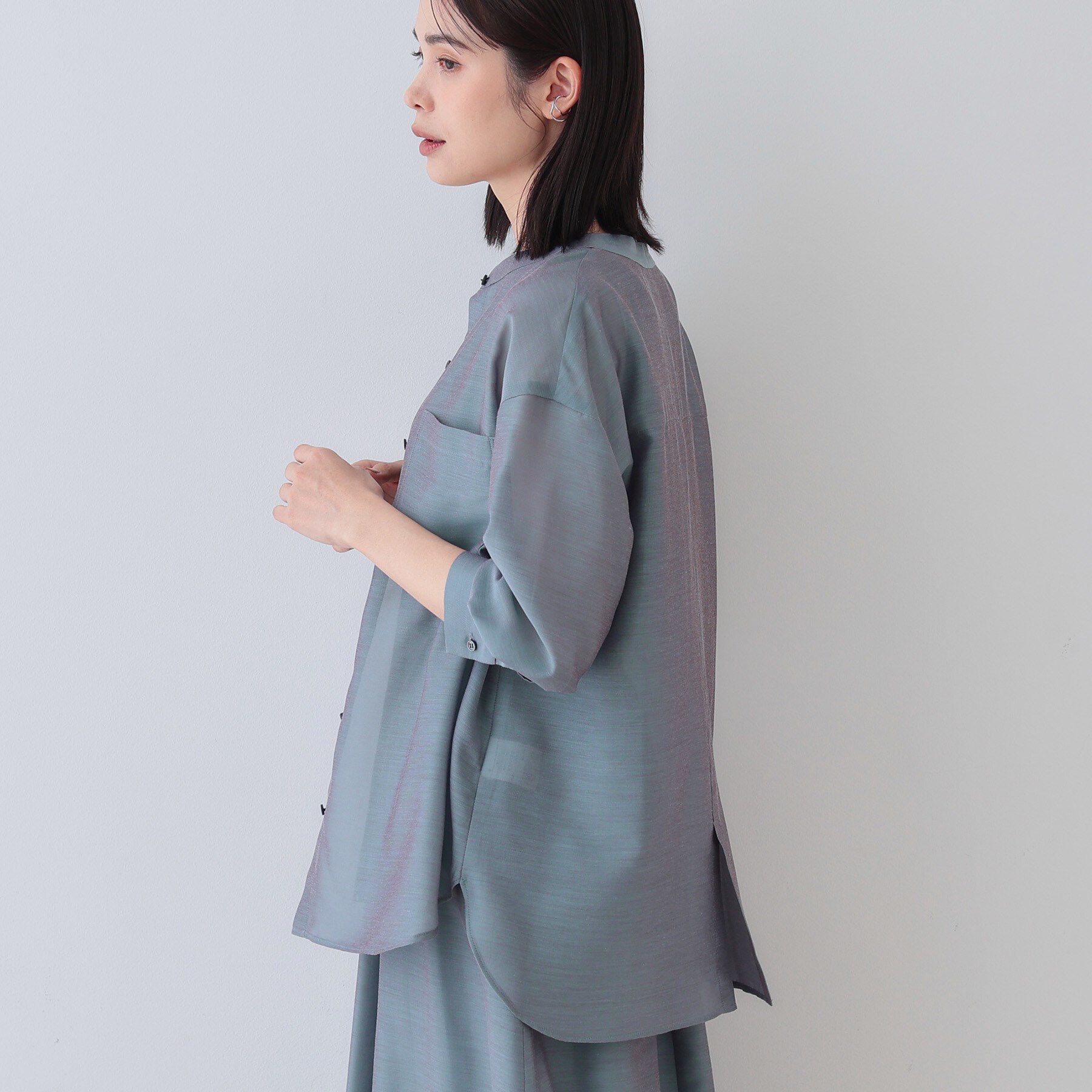 INDIVI「【洗える／エアリー素材】バンドカラーシャツ」|シャツ・ブラウス|