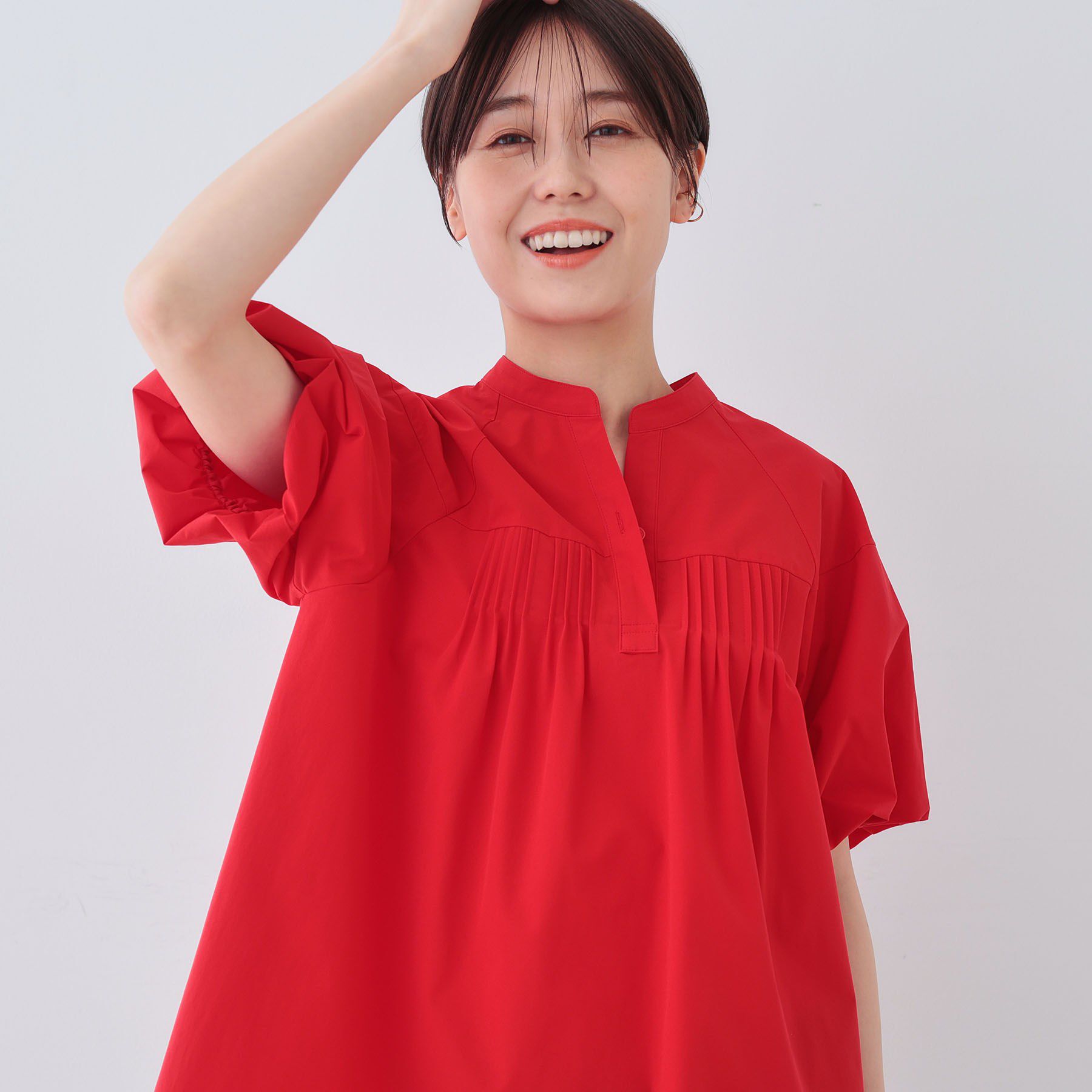 INDIVI「【通気性◎撥水／UV／SETUP可能】アクティブブラウス」|シャツ・ブラウス|レッド(062)