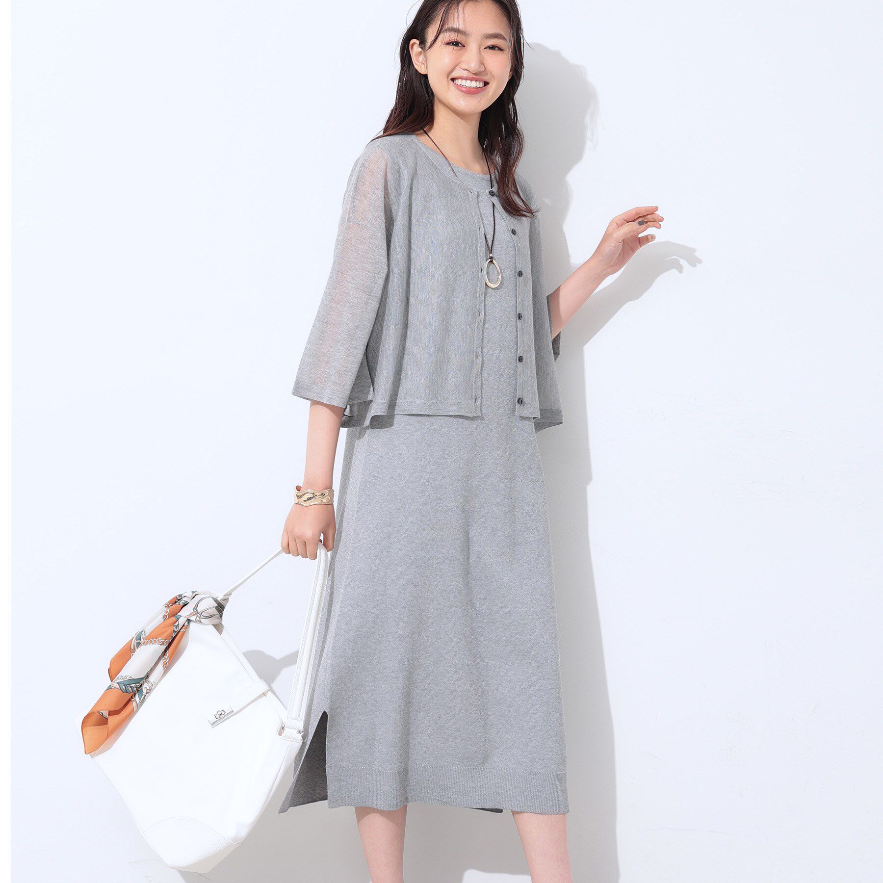 INDIVI「【2点セット】前後2WAYニットワンピース」|ワンピース|ライトグレー(911