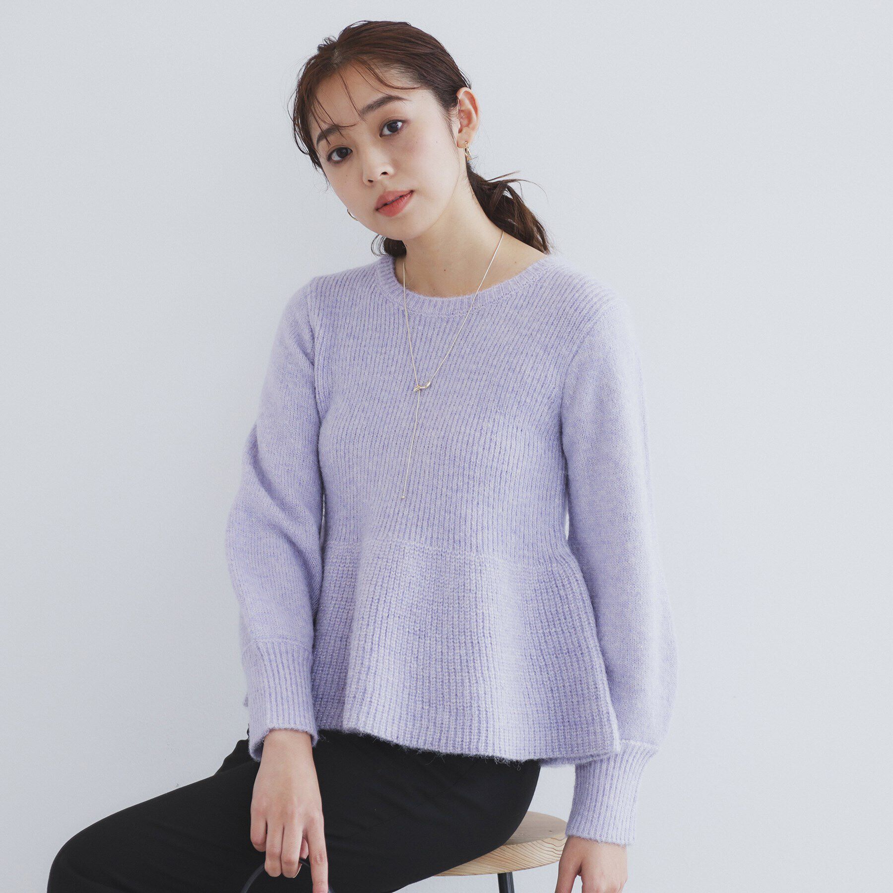 index「ラメペプラムニットトップス【洗濯機洗い可】」|ニット・セーター|ラベンダー(680)