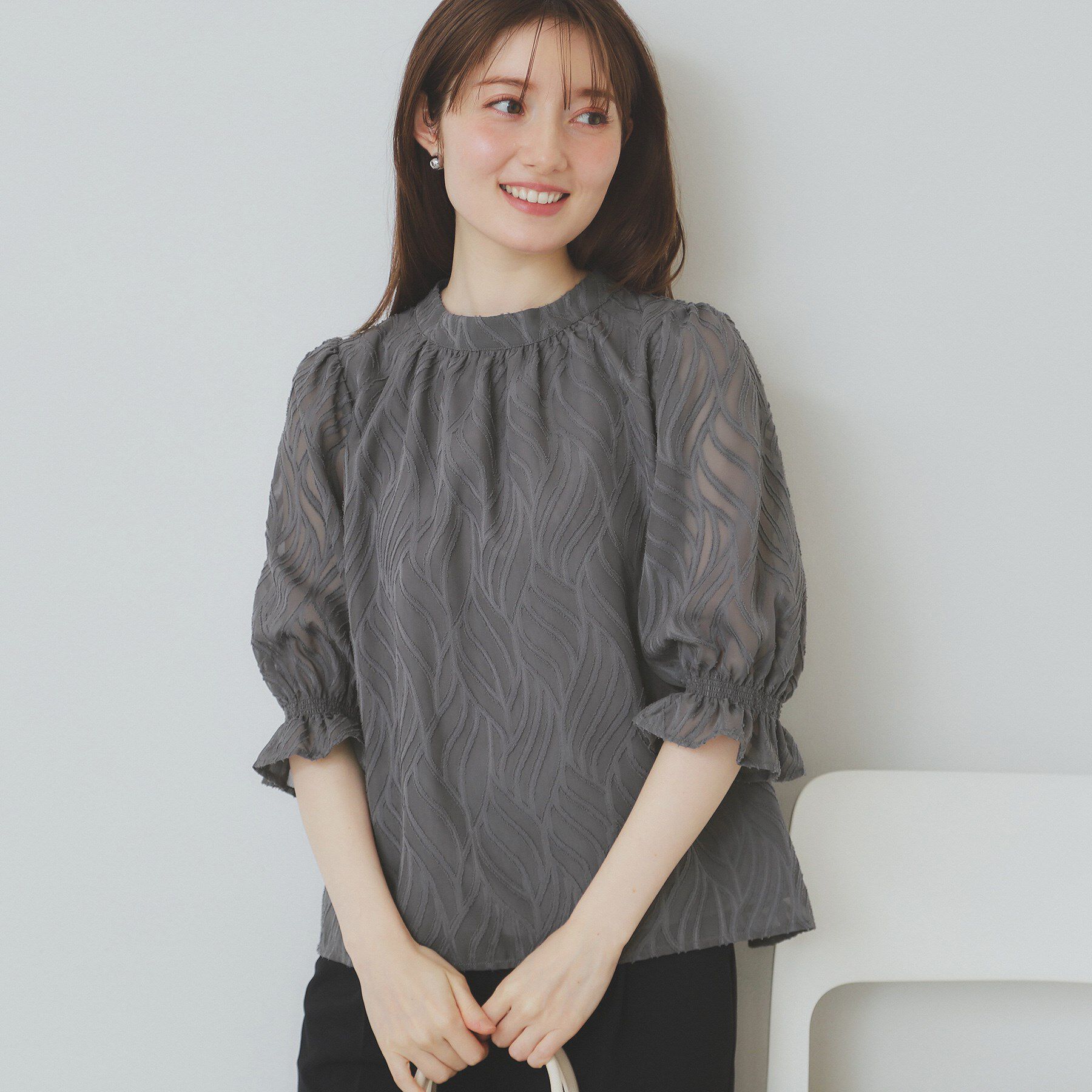 index「リーフカットジャカードブラウス【洗濯機洗い可/イージーアイロン】」|シャツ・ブラウス|