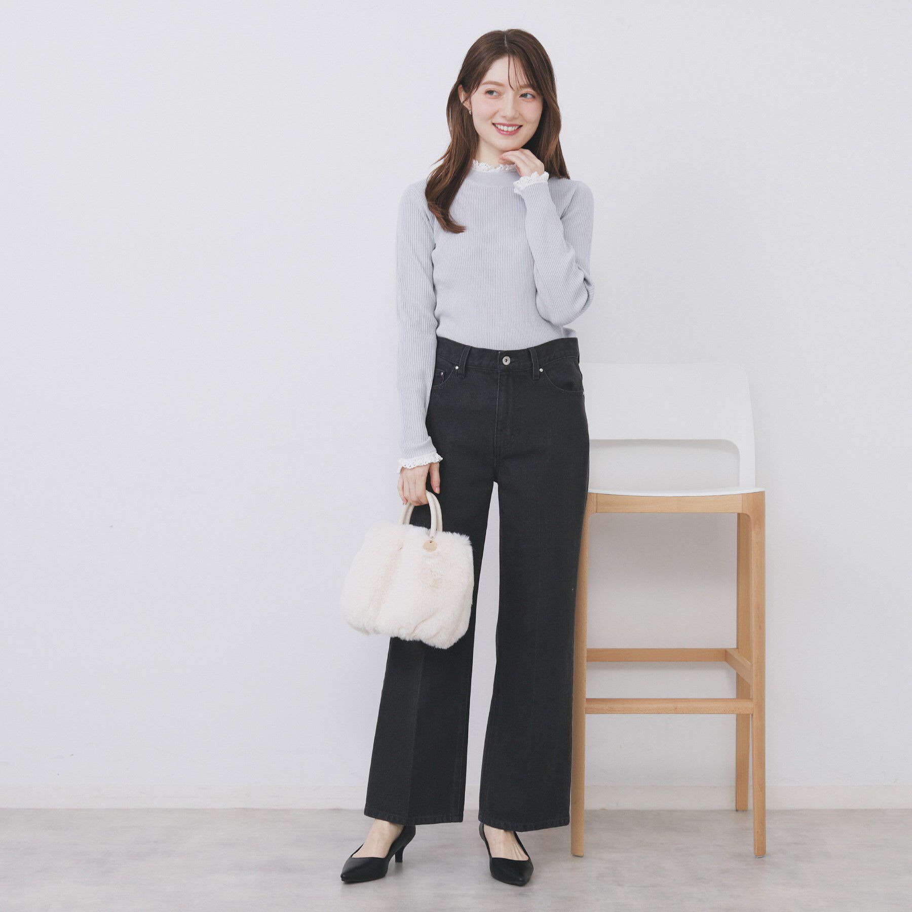 index「コットンレースフリルリブニット【洗濯機OK/抗ピル】」|ニット・セーター|