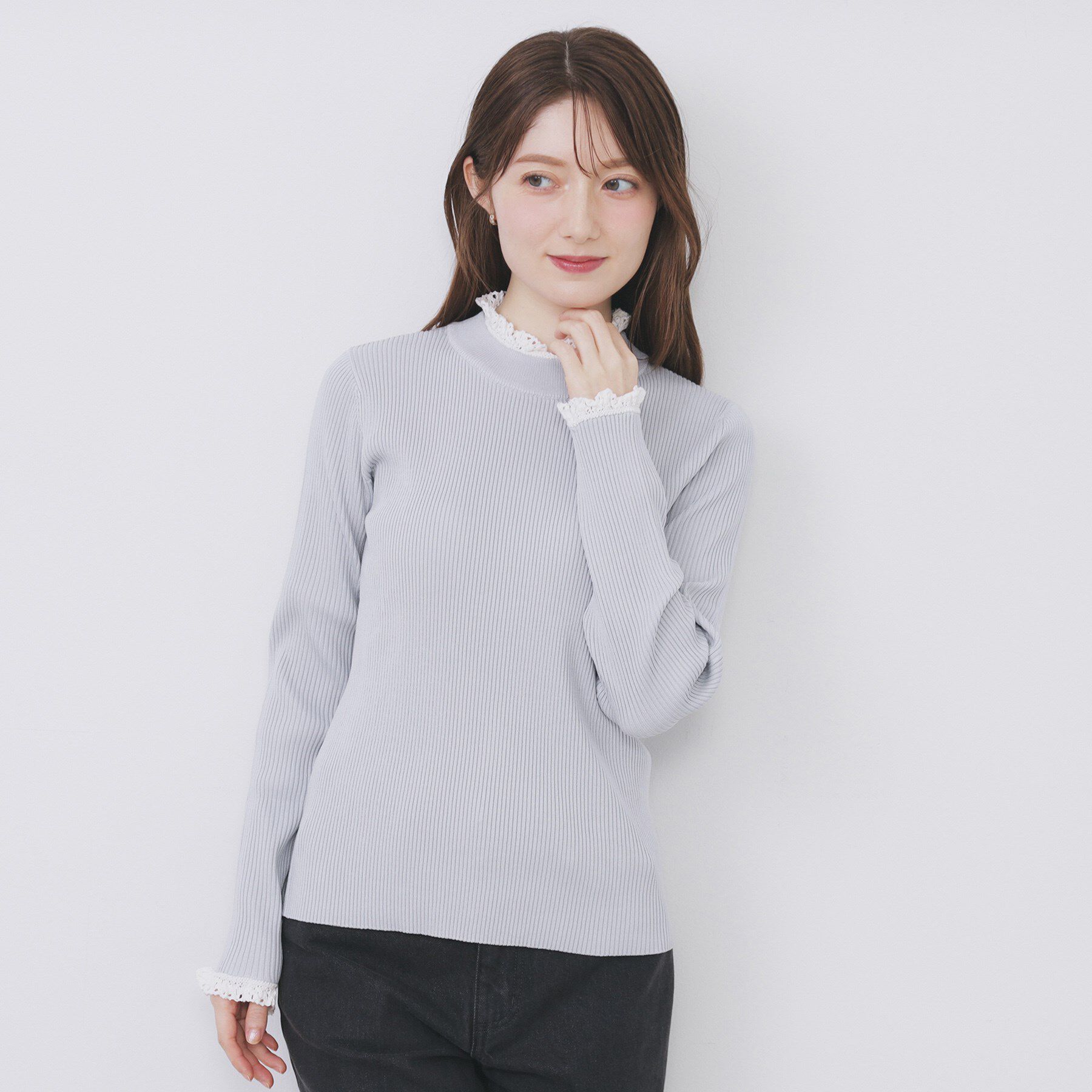 index「コットンレースフリルリブニット【洗濯機OK/抗ピル】」|ニット・セーター|