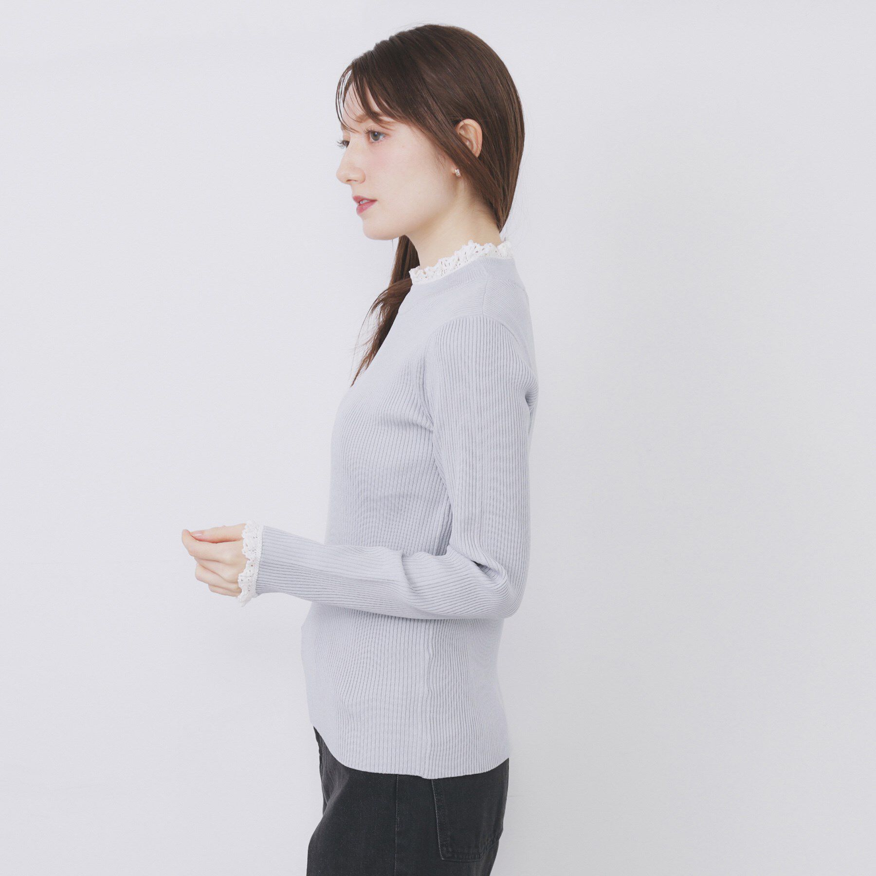 index「コットンレースフリルリブニット【洗濯機OK/抗ピル】」|ニット・セーター|