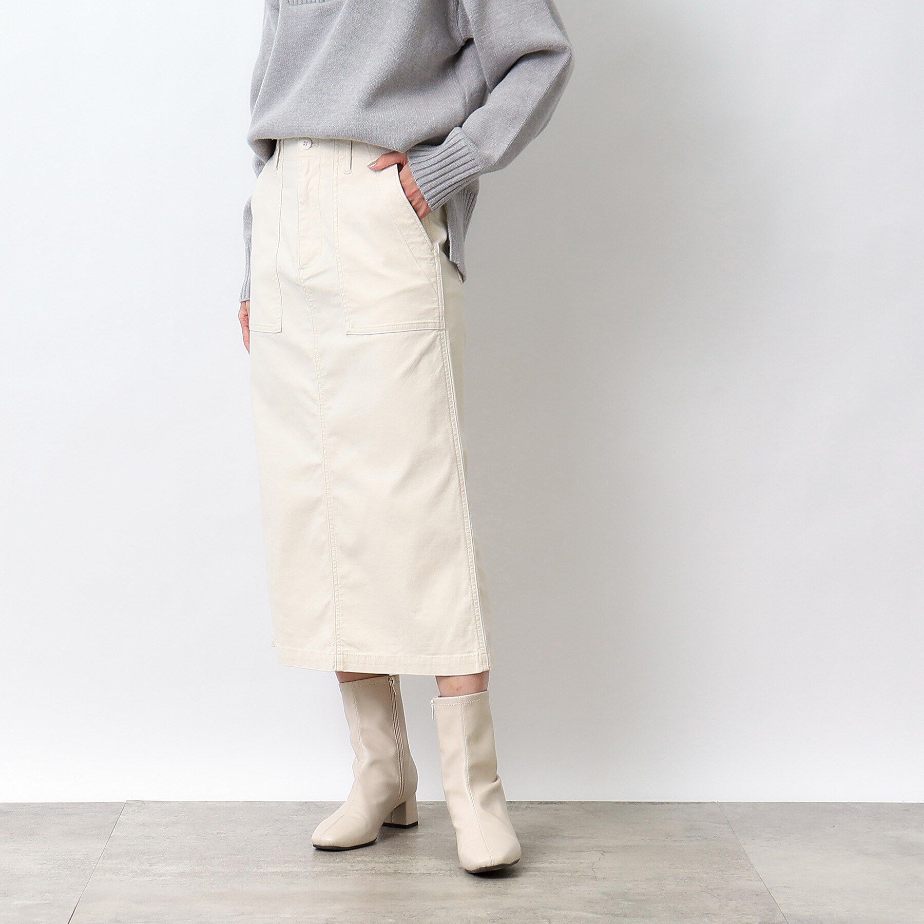 OPAQUE.CLIP「ストレッチベイカースカート/オーガニックコットン混【洗濯機洗い可／ストレッチ】」|スカート|オフホワイト(003