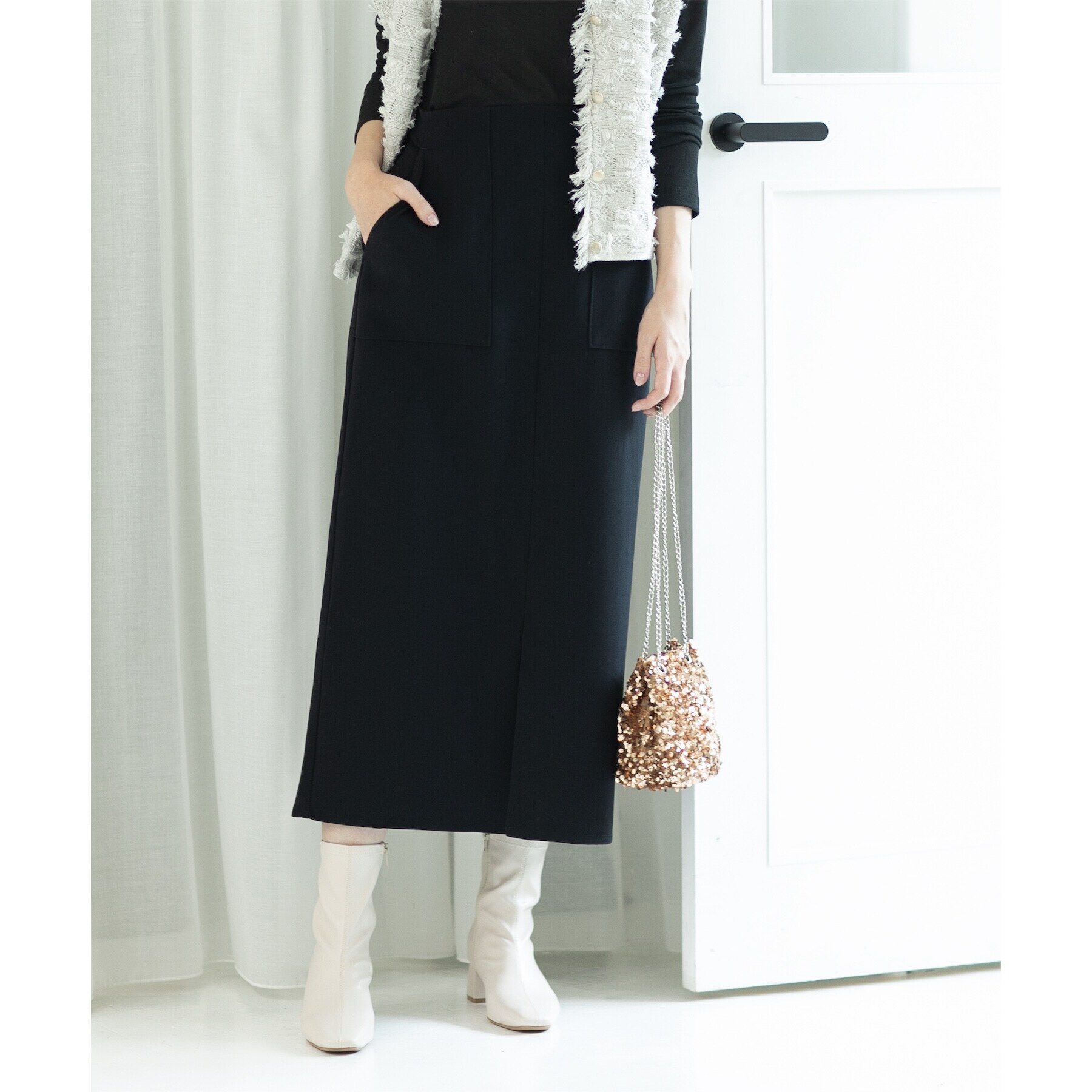 OPAQUE.CLIP「ストレッチタイトスカート【洗濯機洗い可】」|スカート|ブラック(019)