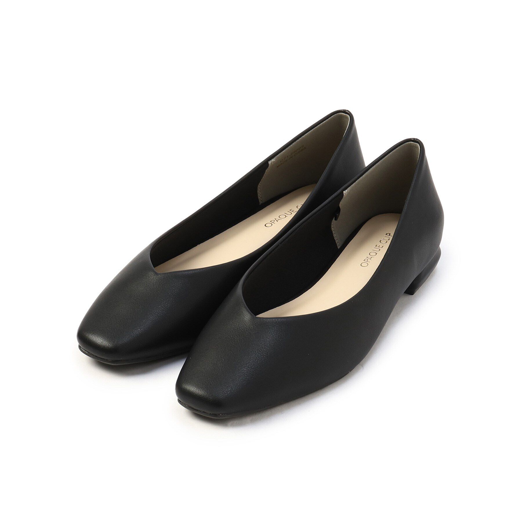 OPAQUE.CLIP「【抗菌防臭加工】スクエアトゥ合皮Vフラットシューズ」|パンプス|ブラック(019)