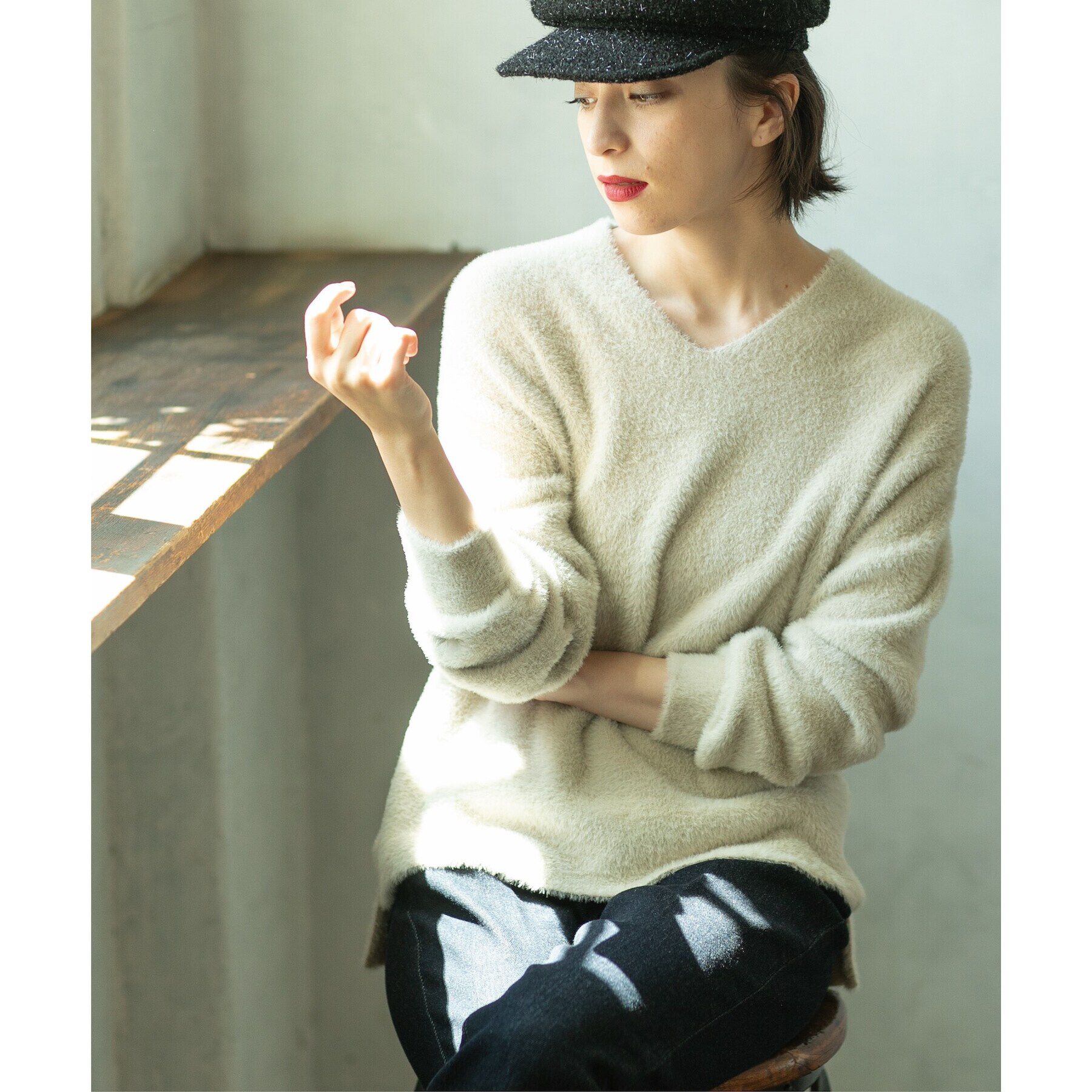 OPAQUE.CLIP「《5color/S-LLsize》フェザーヤーンVネックニット【洗濯機洗い可／抗ピル】」|ニット・セーター|