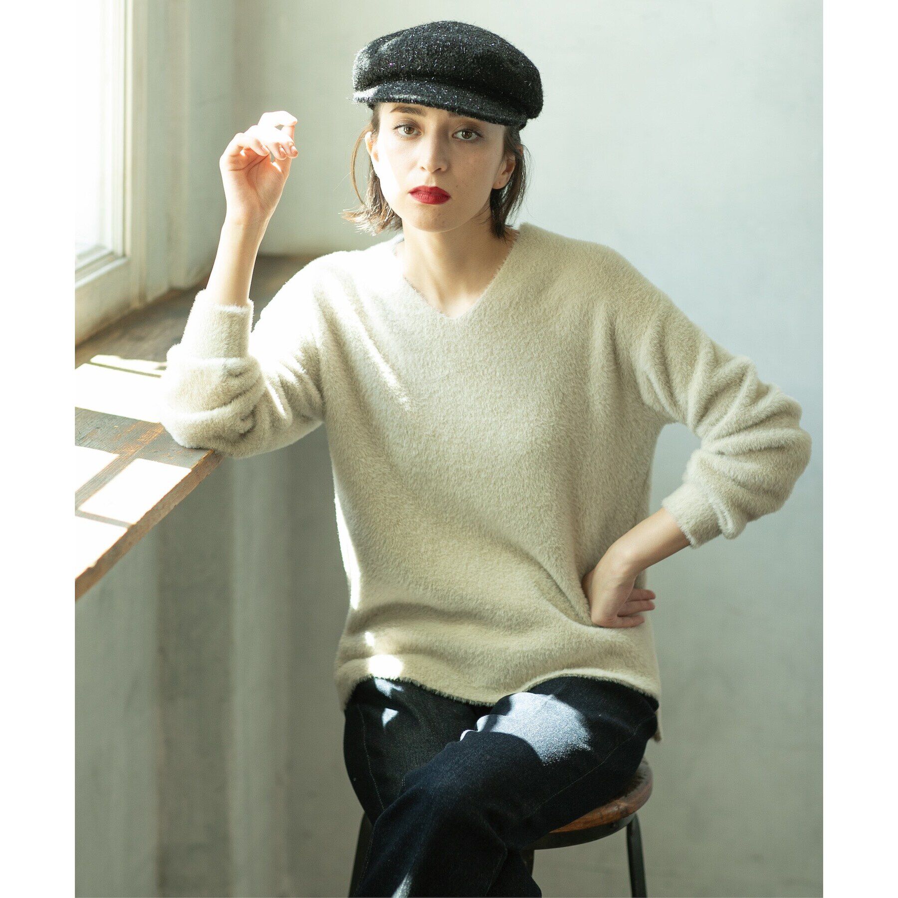 OPAQUE.CLIP「《5color/S-LLsize》フェザーヤーンVネックニット【洗濯機洗い可／抗ピル】」|ニット・セーター|