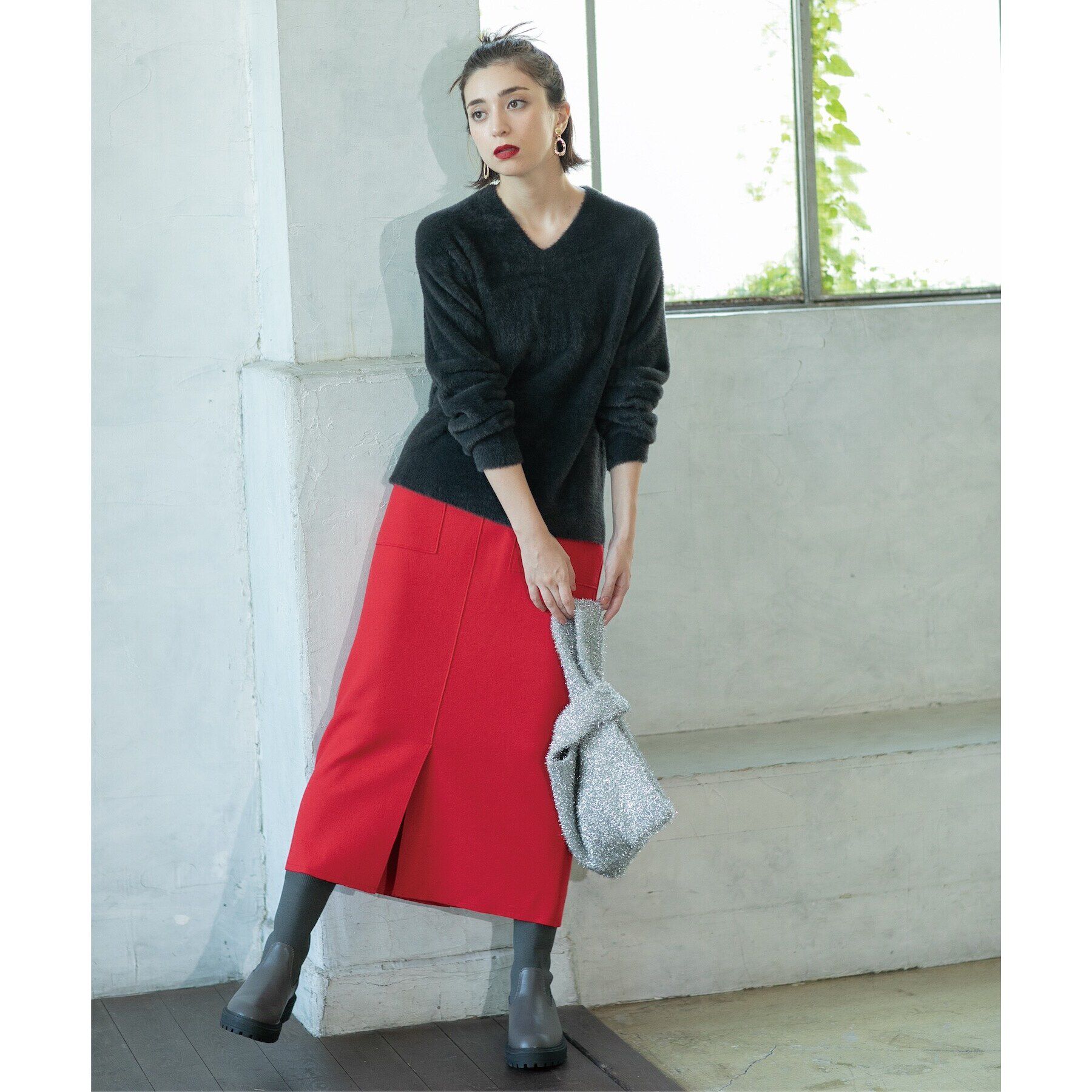 OPAQUE.CLIP「《5color/S-LLsize》フェザーヤーンVネックニット【洗濯機洗い可／抗ピル】」|ニット・セーター|