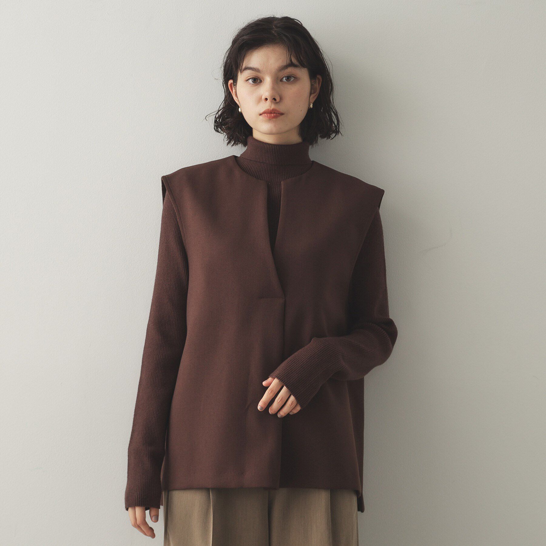 OPAQUE.CLIP「《ツインセット》スキッパーベスト&times;リブタートルニット【洗濯機洗い可】」|その他|