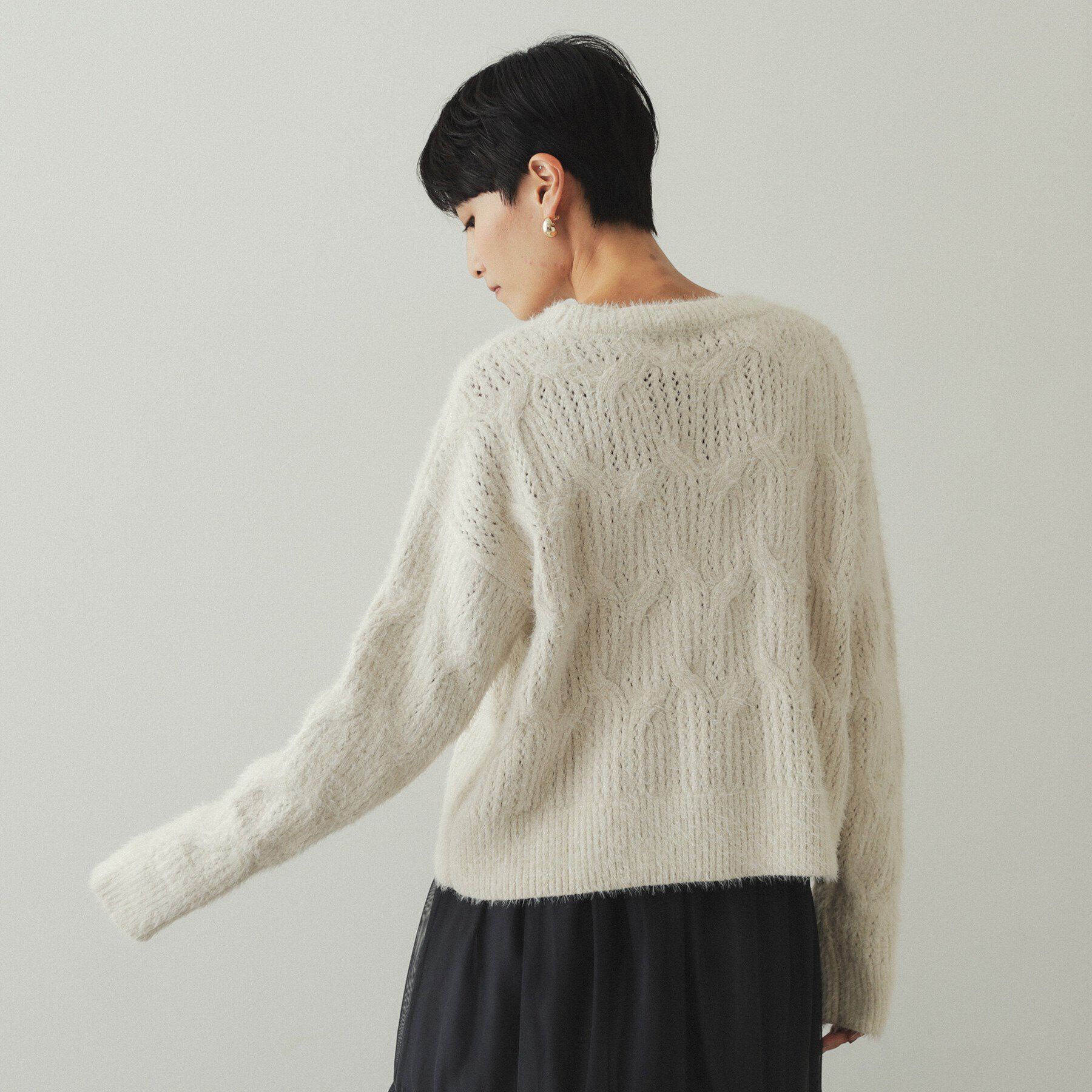 OPAQUE.CLIP「モールフェザーラメケーブルニット【洗濯機洗い可】」|ニット・セーター|