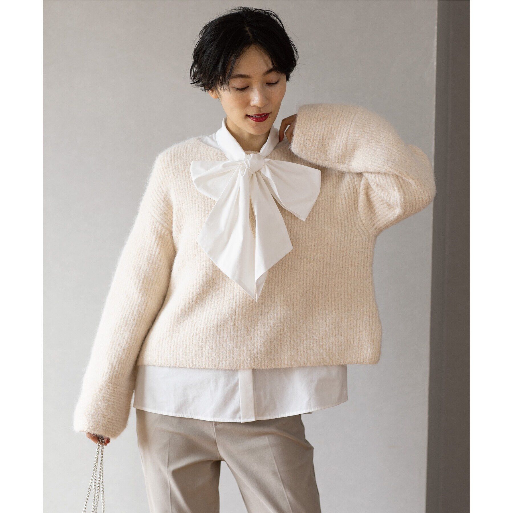 OPAQUE.CLIP「ラメショートミドルゲージニット【洗濯機洗い可】」|ニット・セーター|