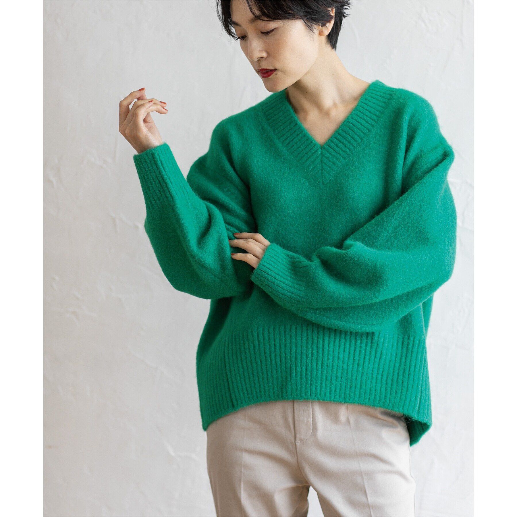 OPAQUE.CLIP「《7color》ふわふわVネックニット【洗濯機洗い可】」|ニット・セーター|