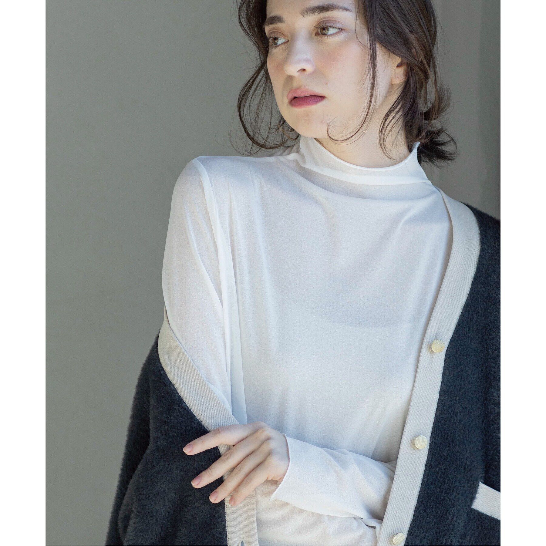 OPAQUE.CLIP「シアーメロウハイネックトップス【洗濯機洗い可】」|Tシャツ・カットソー|ホワイト(001)