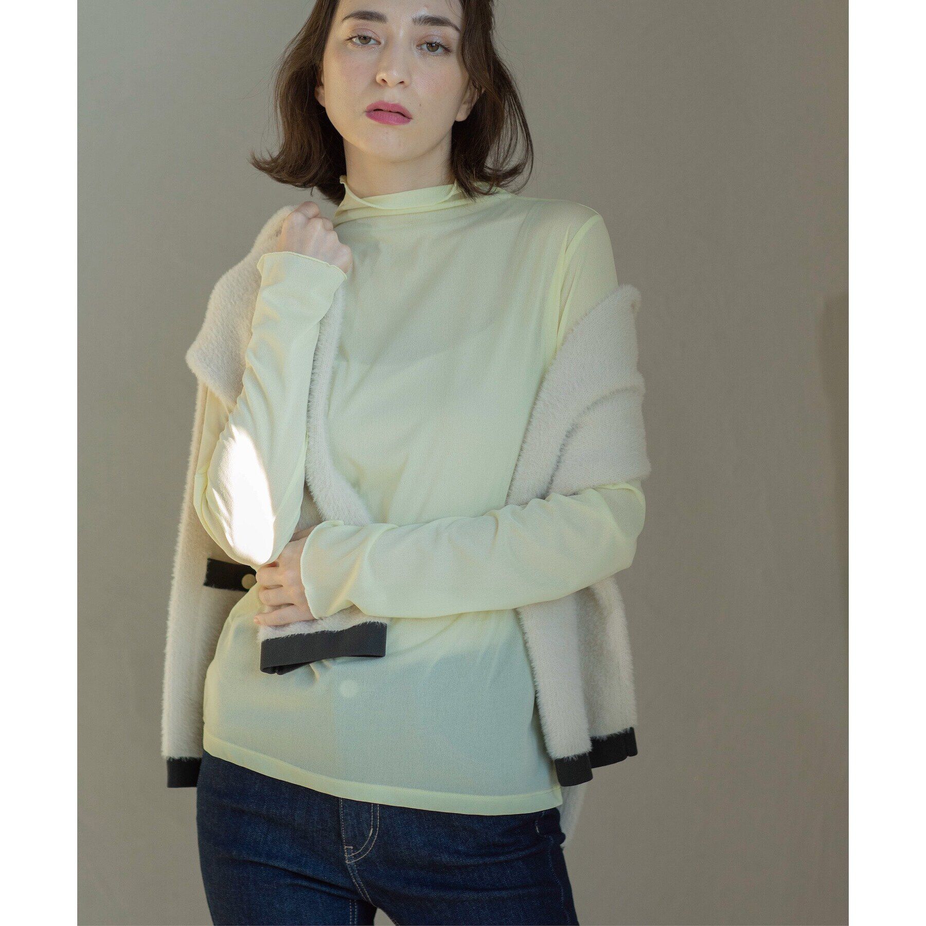 OPAQUE.CLIP「シアーメロウハイネックトップス【洗濯機洗い可】」|Tシャツ・カットソー|ライトイエロー(03