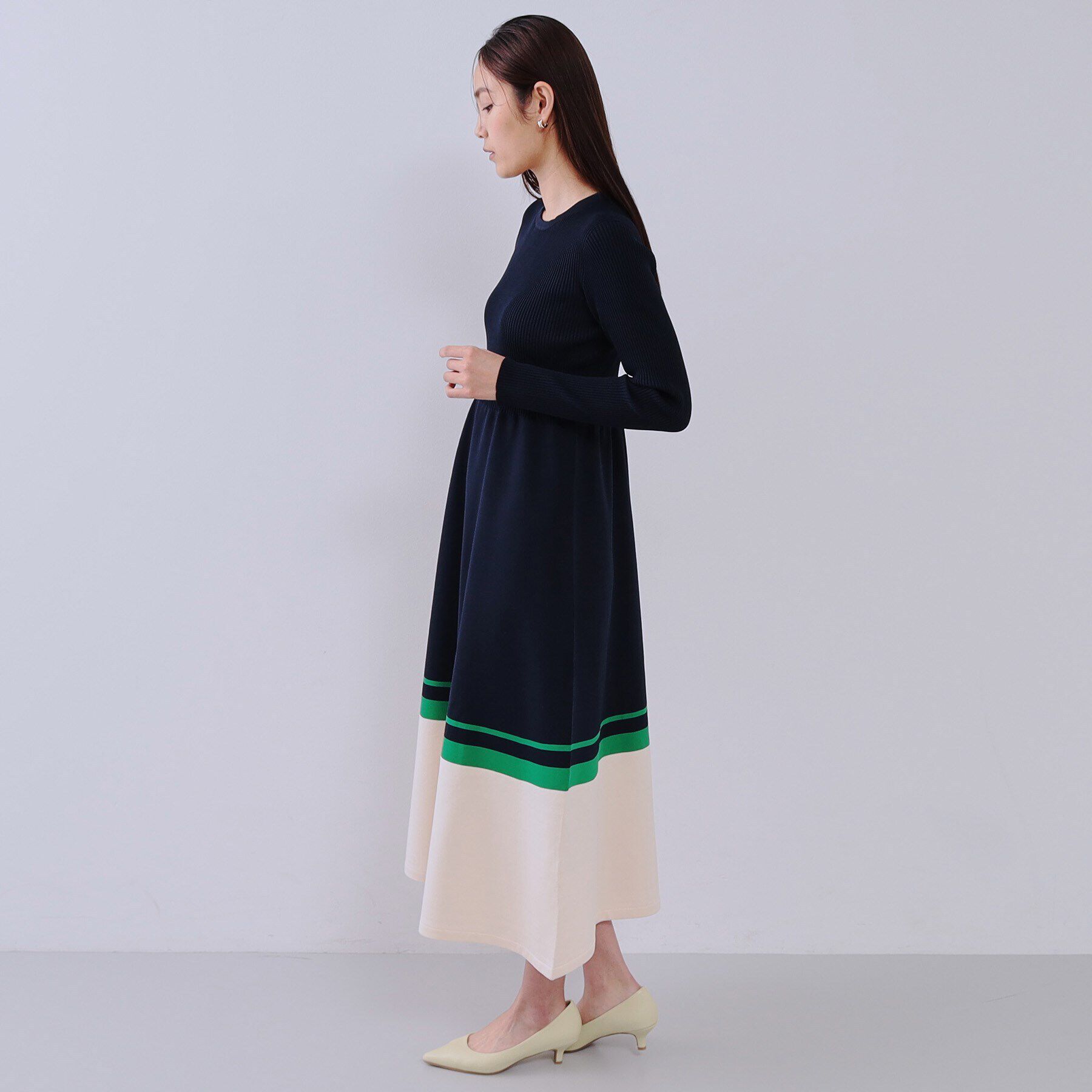 OPAQUE.CLIP「配色ラインフィット＆フレアニットワンピース【洗濯機洗い可/抗ピル】」|ワンピース|