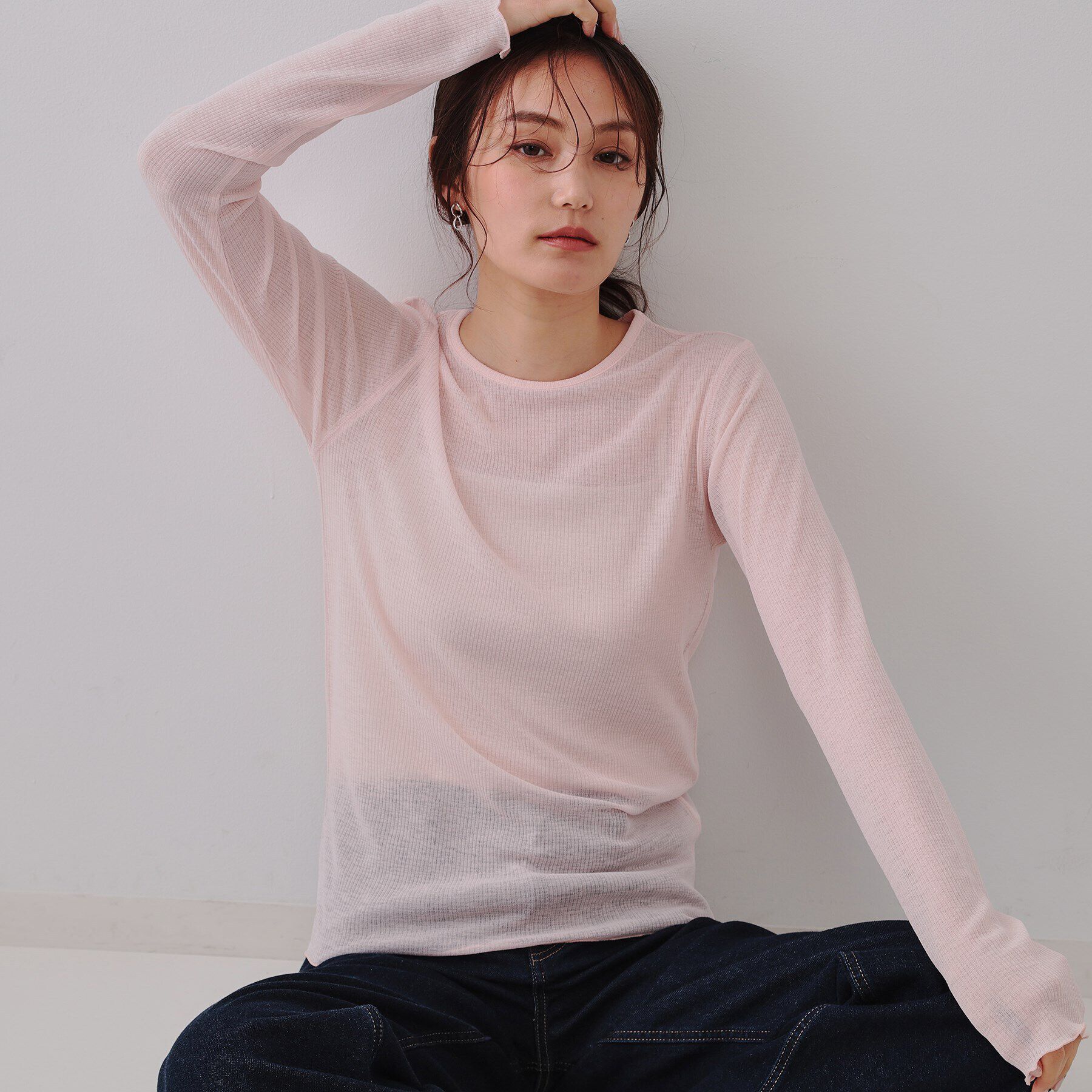 OPAQUE.CLIP「シアーリブカットソー【洗濯機洗い可】」|Tシャツ・カットソー|ライトピンク(070