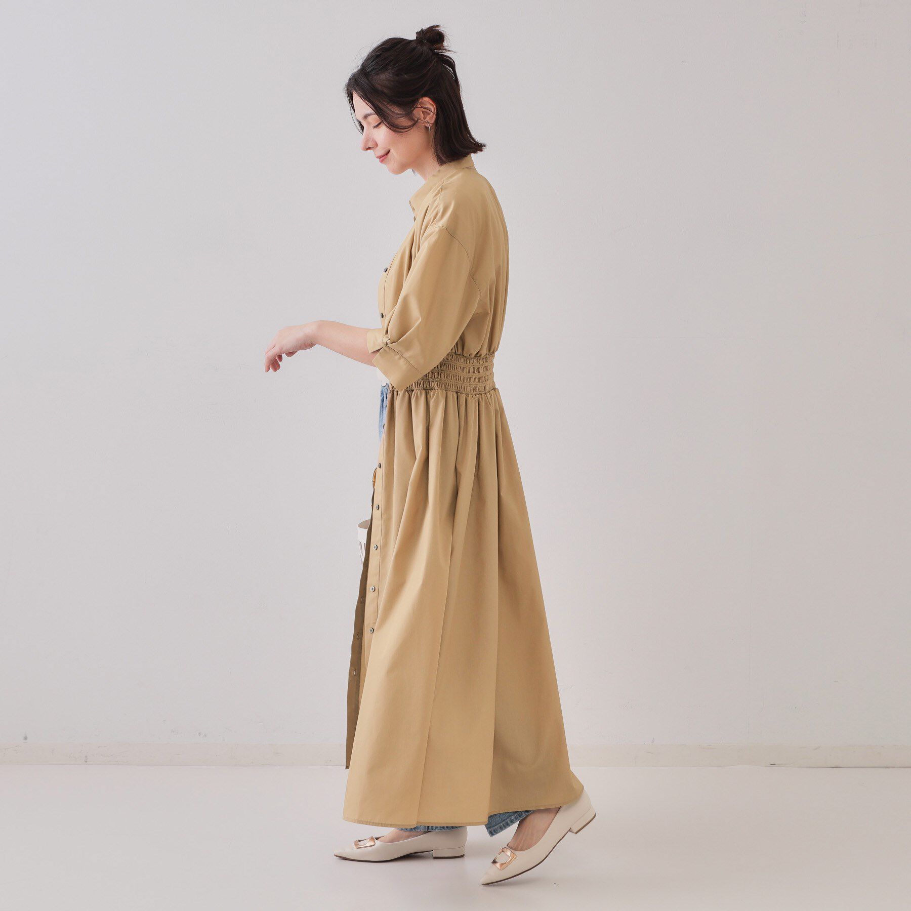 OPAQUE.CLIP「《5色展開》フィット＆フレアシャツワンピース【洗濯機洗い可】」|ワンピース|