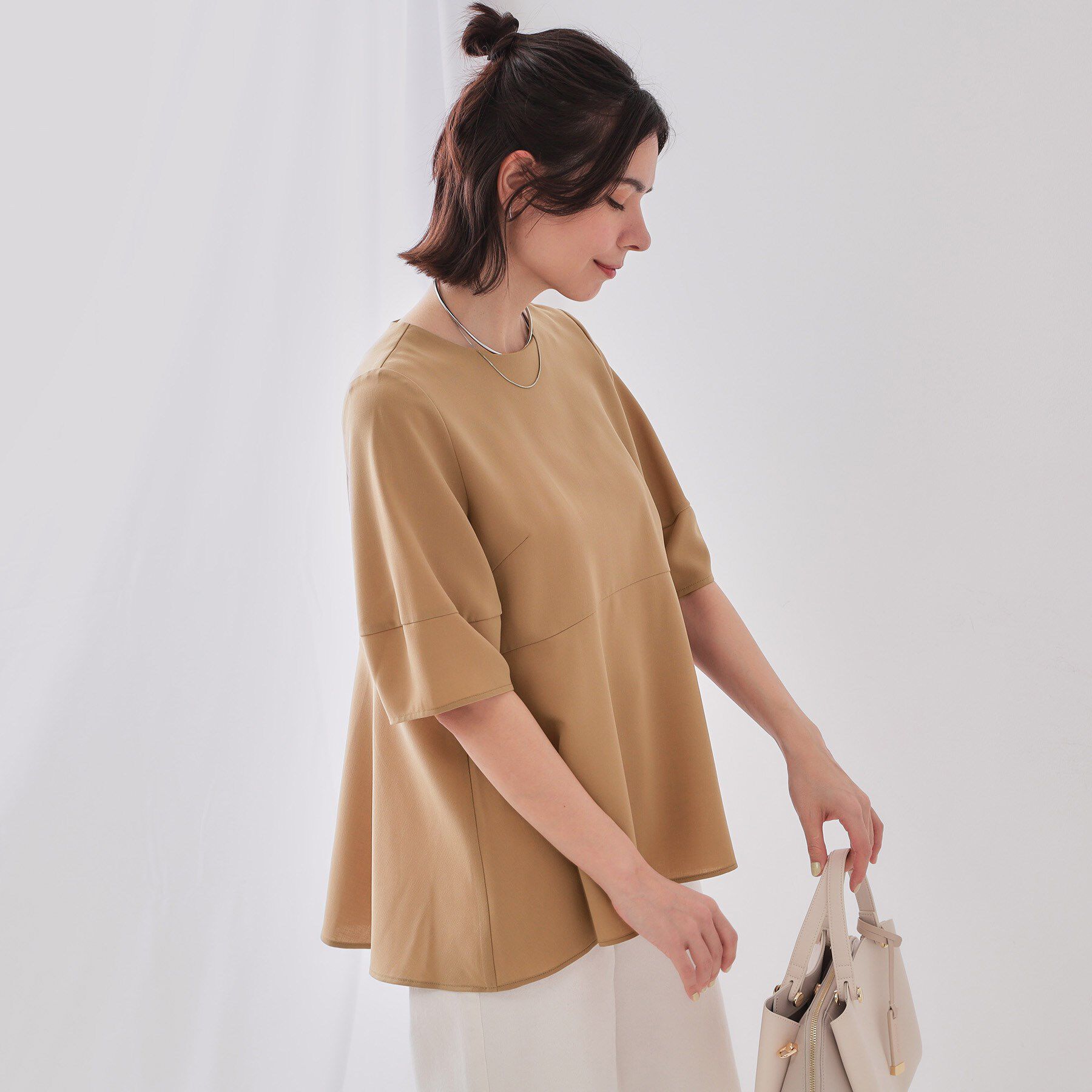 OPAQUE.CLIP「《6色展開》ストレッチペプラムブラウス/セットアップ対応【洗濯機洗い可/防シワ】」|シャツ・ブラウス|