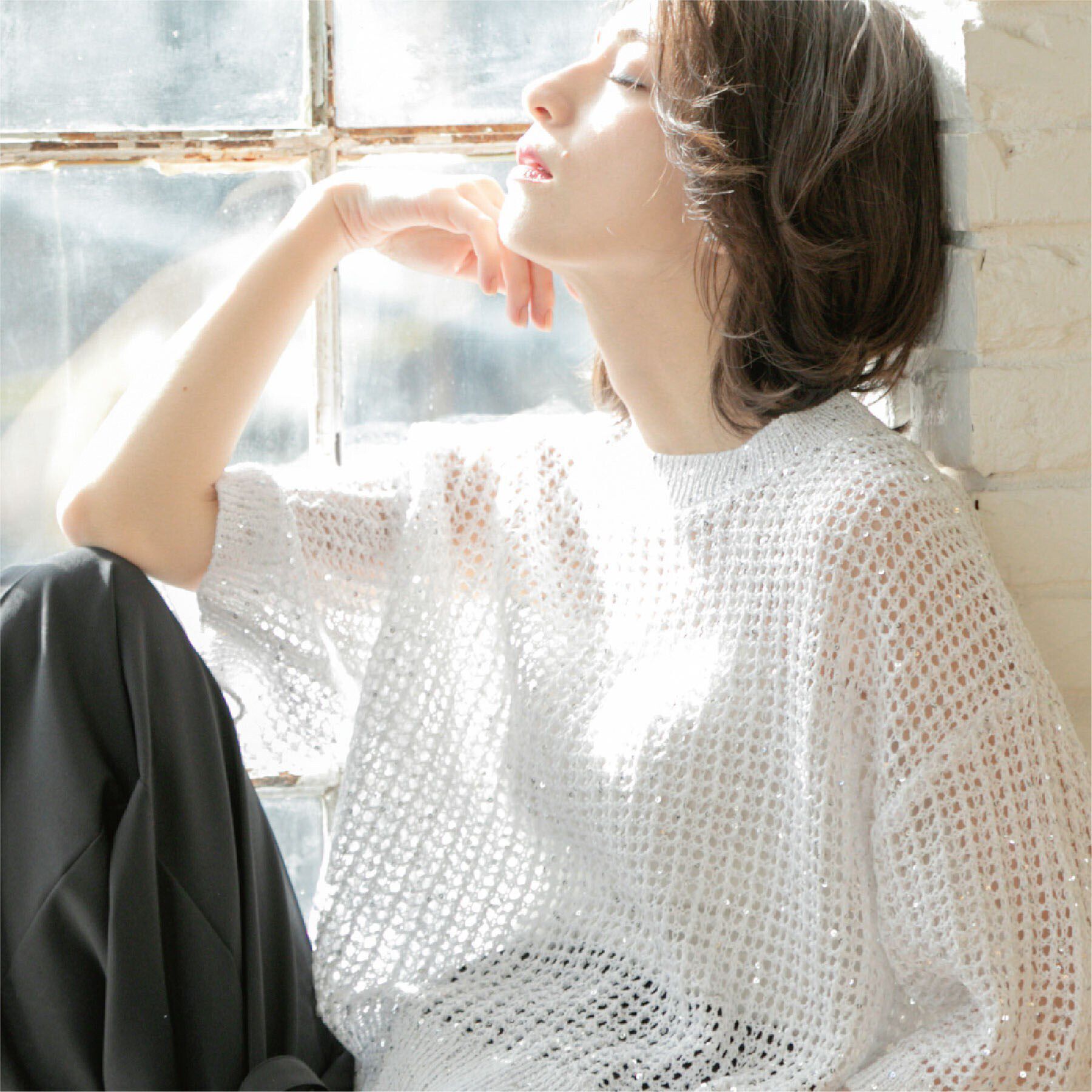 OPAQUE.CLIP「スパンコールメッシュニット」|ニット・セーター|ホワイト(601)