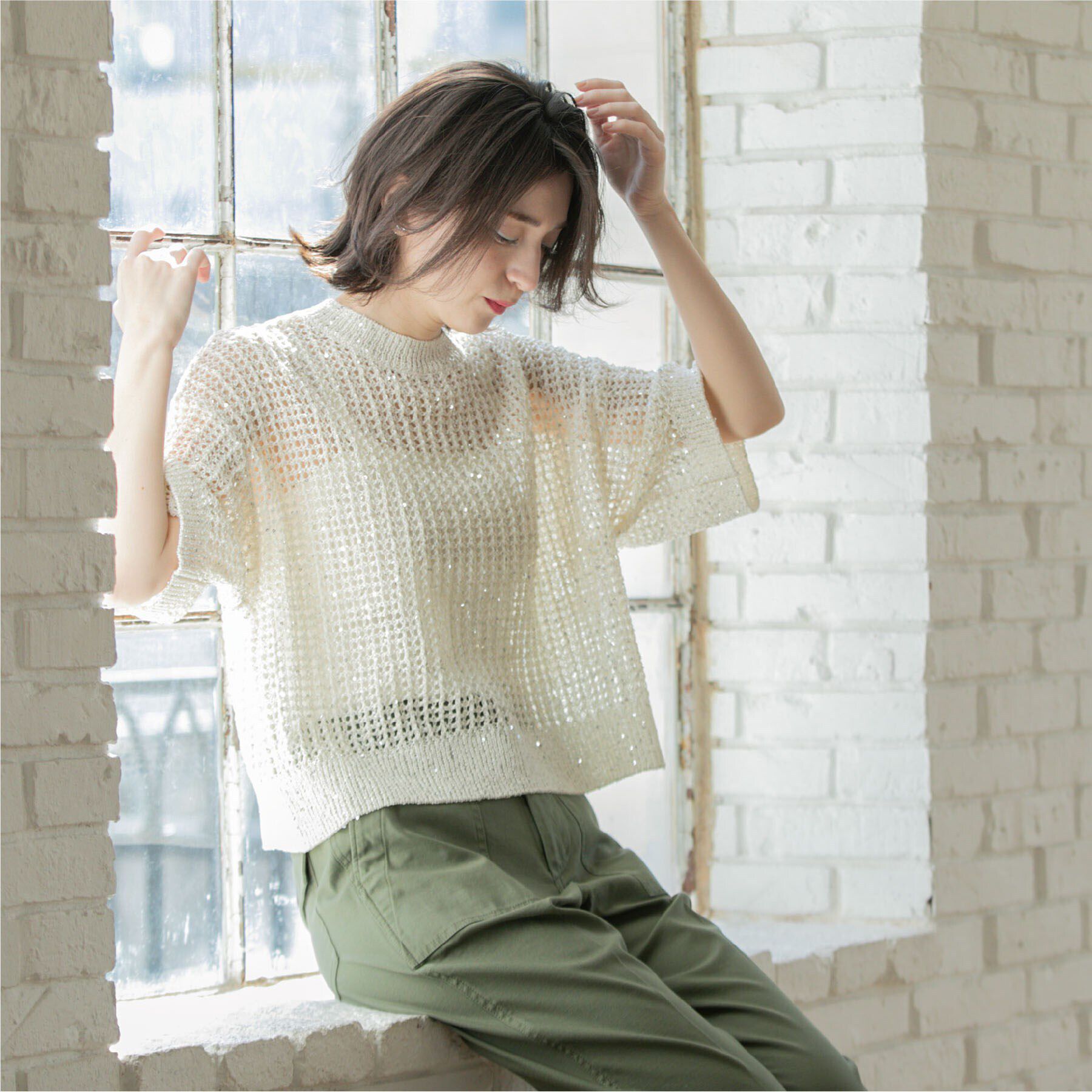 OPAQUE.CLIP「スパンコールメッシュニット」|ニット・セーター|