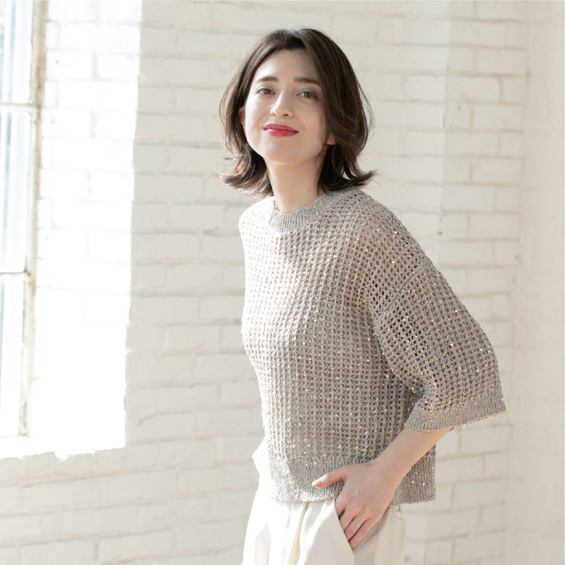 OPAQUE.CLIP「スパンコールメッシュニット」|ニット・セーター|