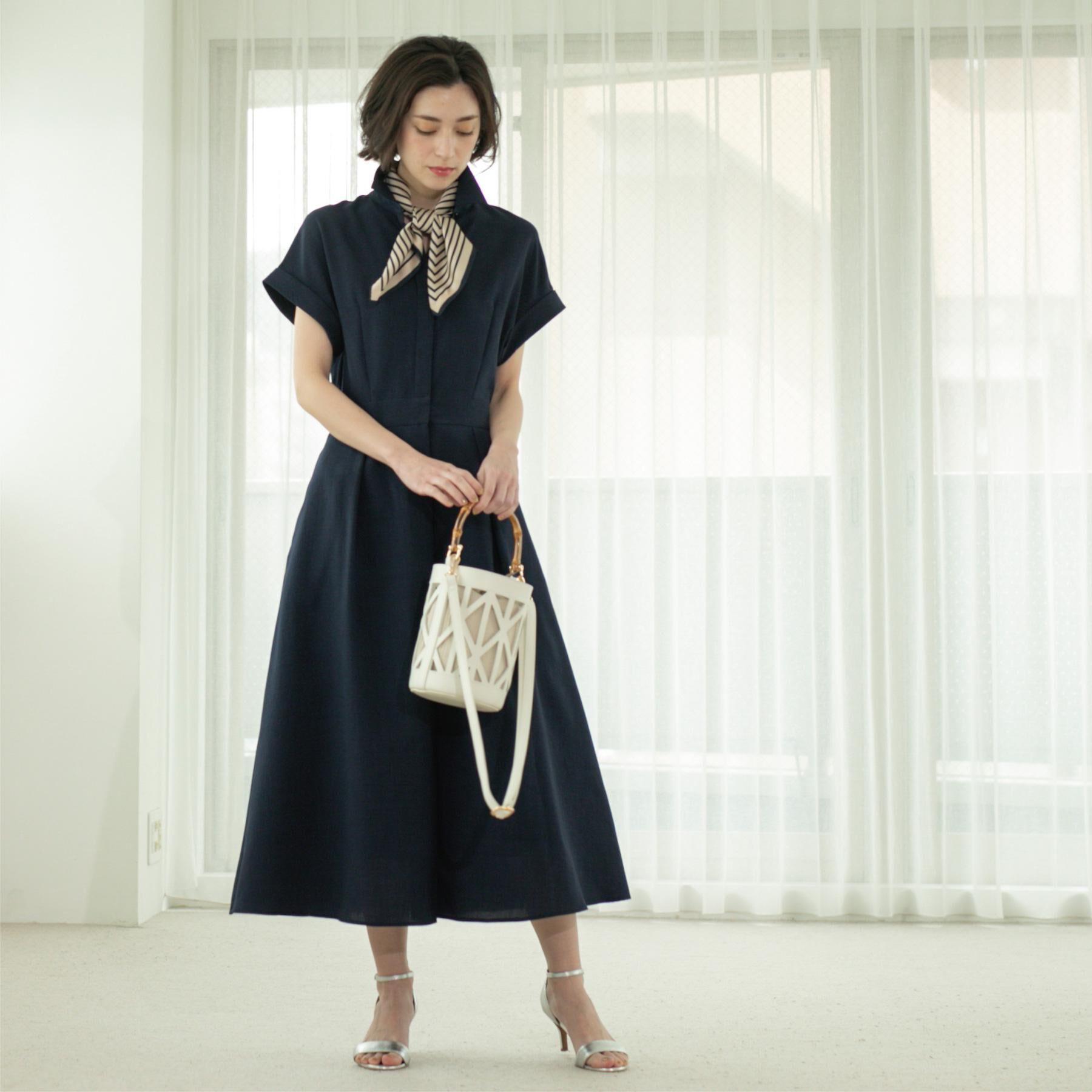 OPAQUE.CLIP「リネンライクシャツワンピース【洗濯機洗い可/吸水速乾/接触冷感】」|ワンピース|ネイビー(094)