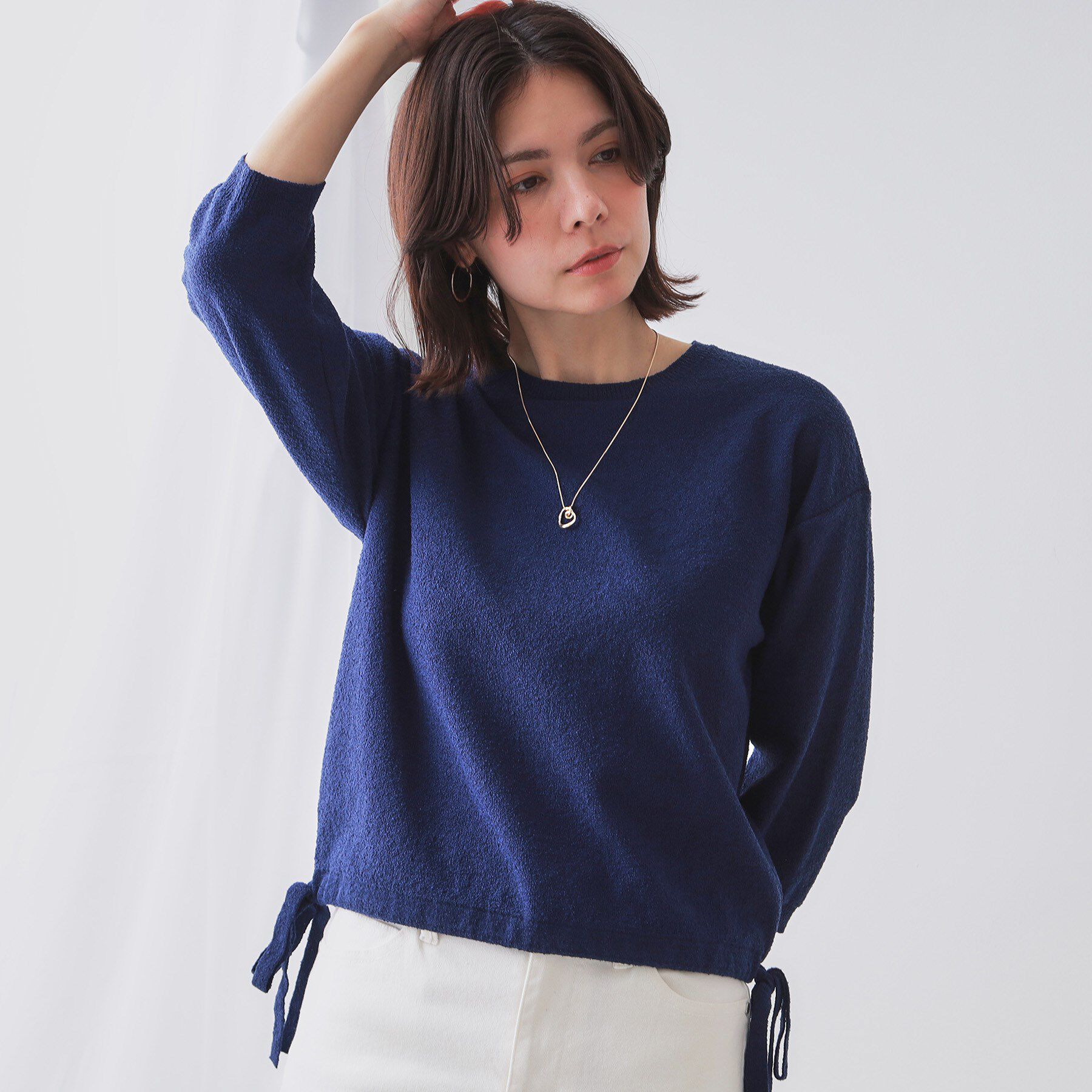 OPAQUE.CLIP「サイドリボンニット【洗濯機洗い可】」|ニット・セーター|ネイビー(094)