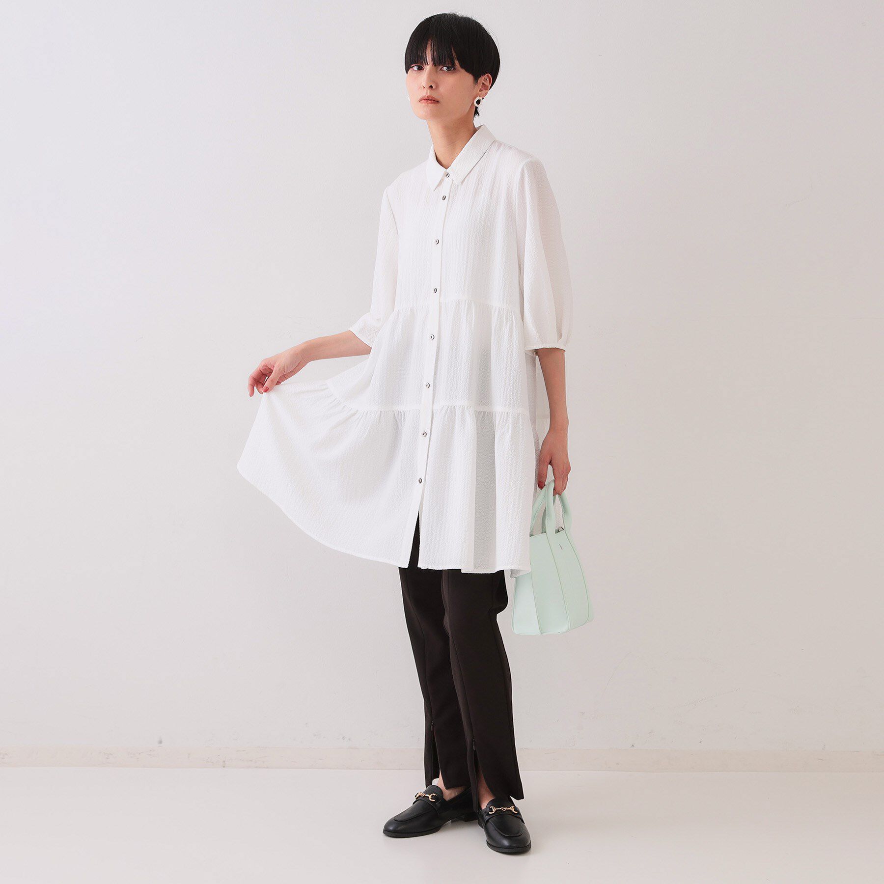 OPAQUE.CLIP「ふくれジャカードティアードチュニックブラウス【洗濯機洗い可】」|シャツ・ブラウス|