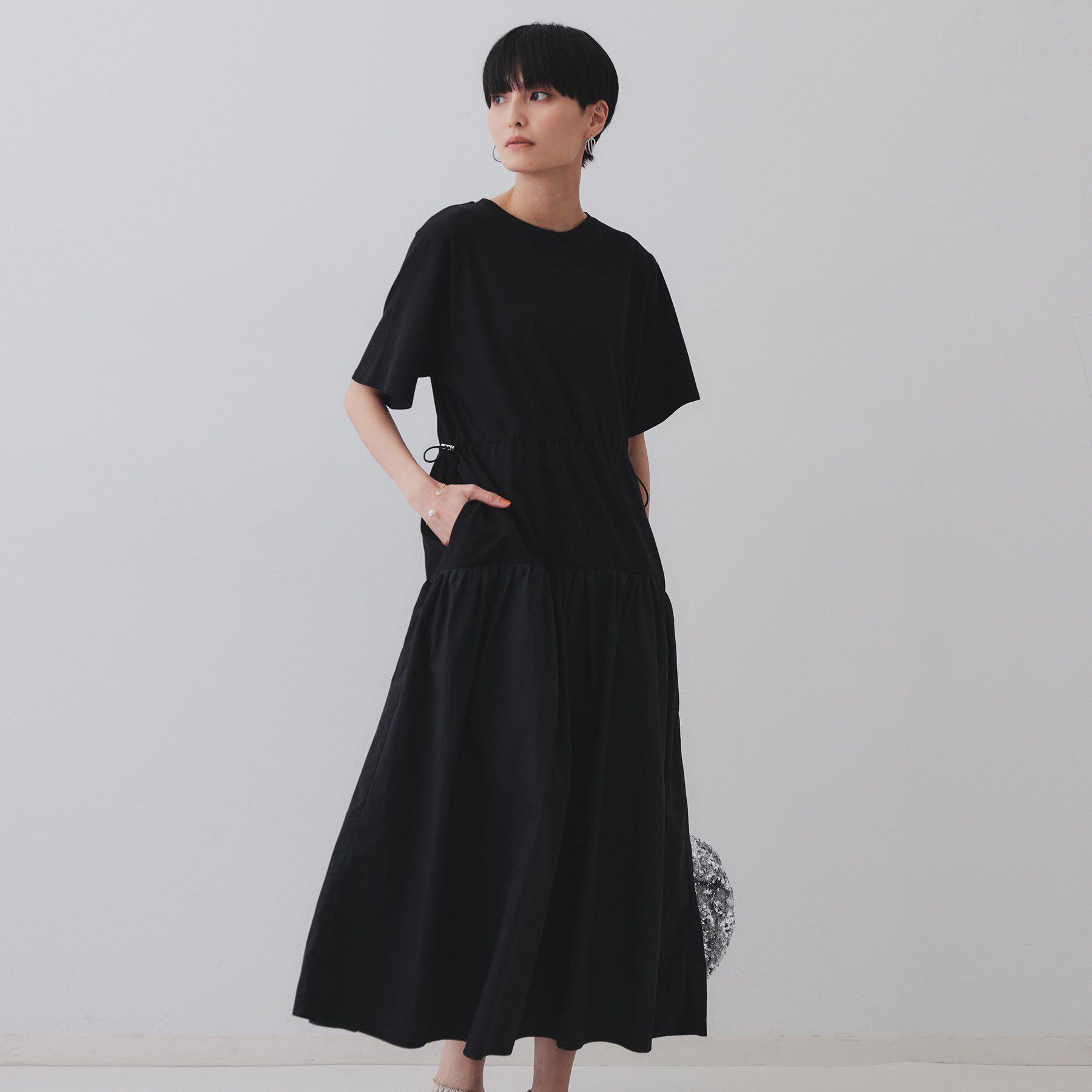OPAQUE.CLIP「フィット＆フレアドッキングワンピース【洗濯機洗い可】」|ワンピース|ブラック(019)
