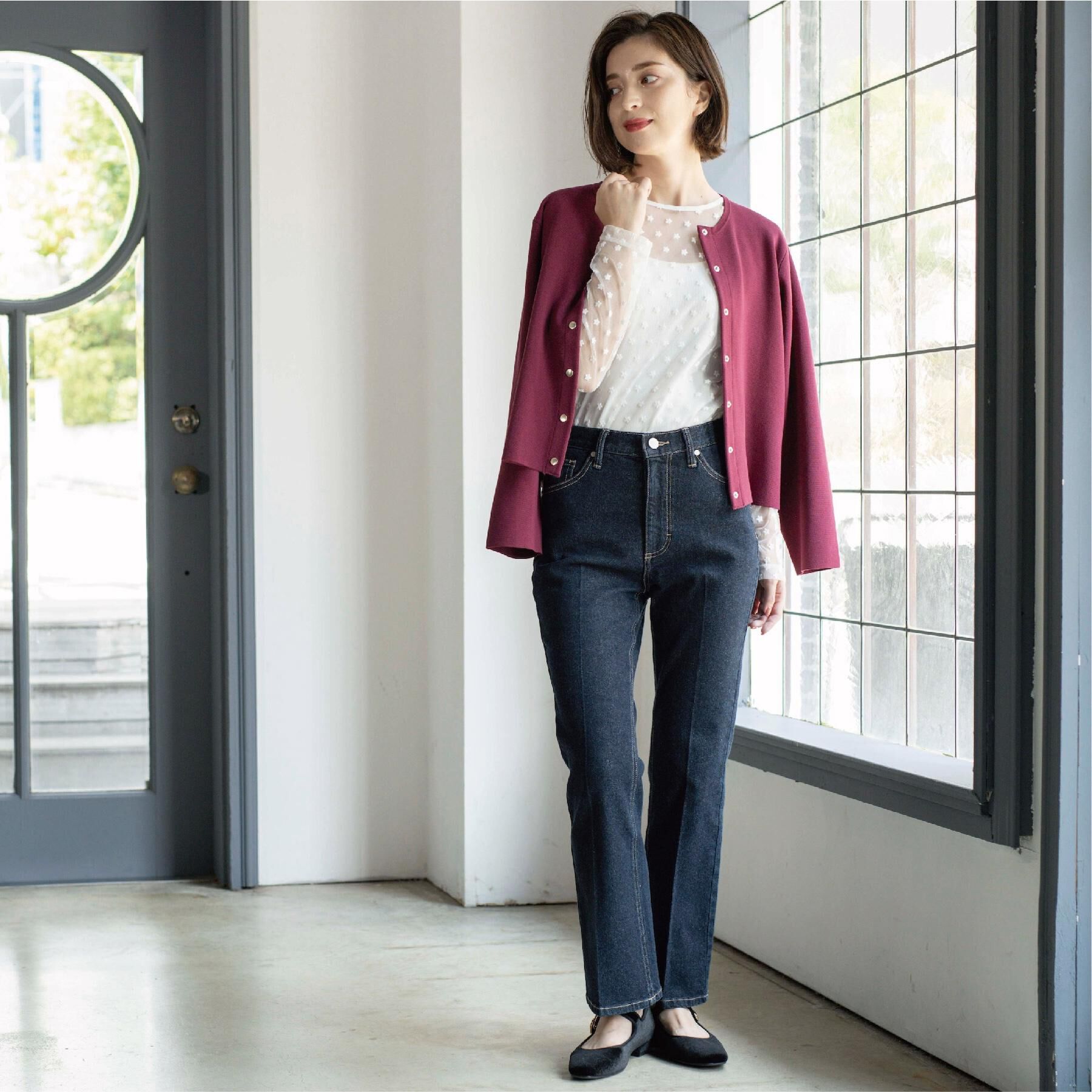 OPAQUE.CLIP「《SS-LLサイズ》ストレッチセミフレアデニム【洗濯機洗い可】」|デニム|