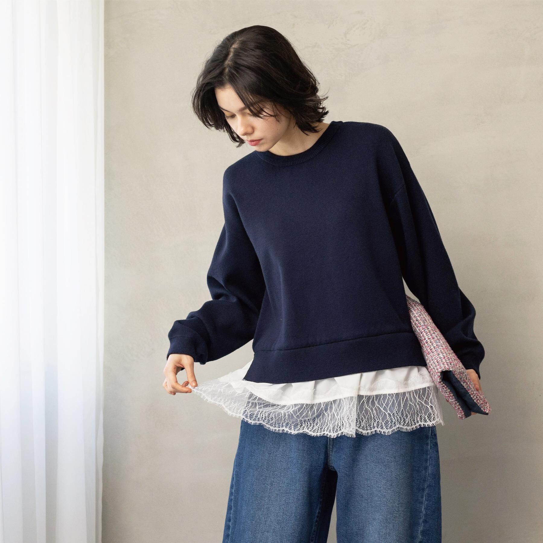 OPAQUE.CLIP「裾レースドッキングニット」|ニット・セーター|